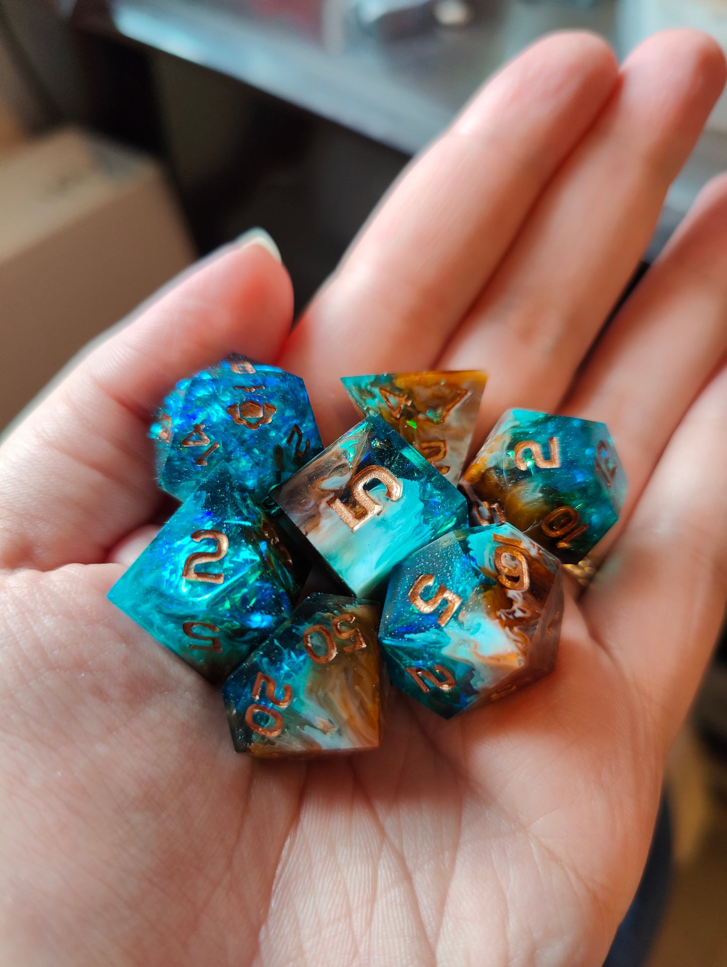 PRE ORDER- Handmade dice set: Lagoon