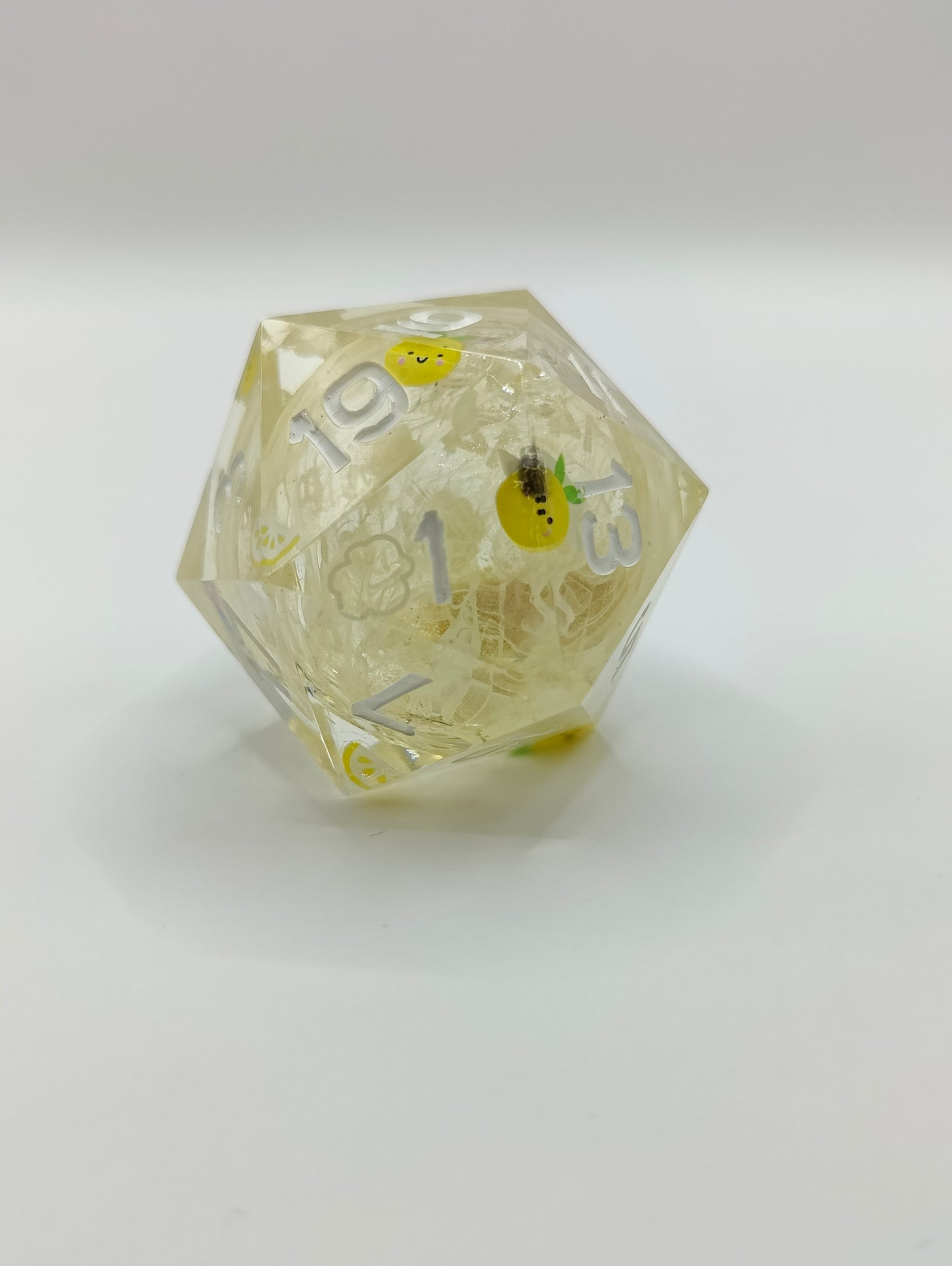 Handmade 40mm liquid core D20: Lemon clouds
