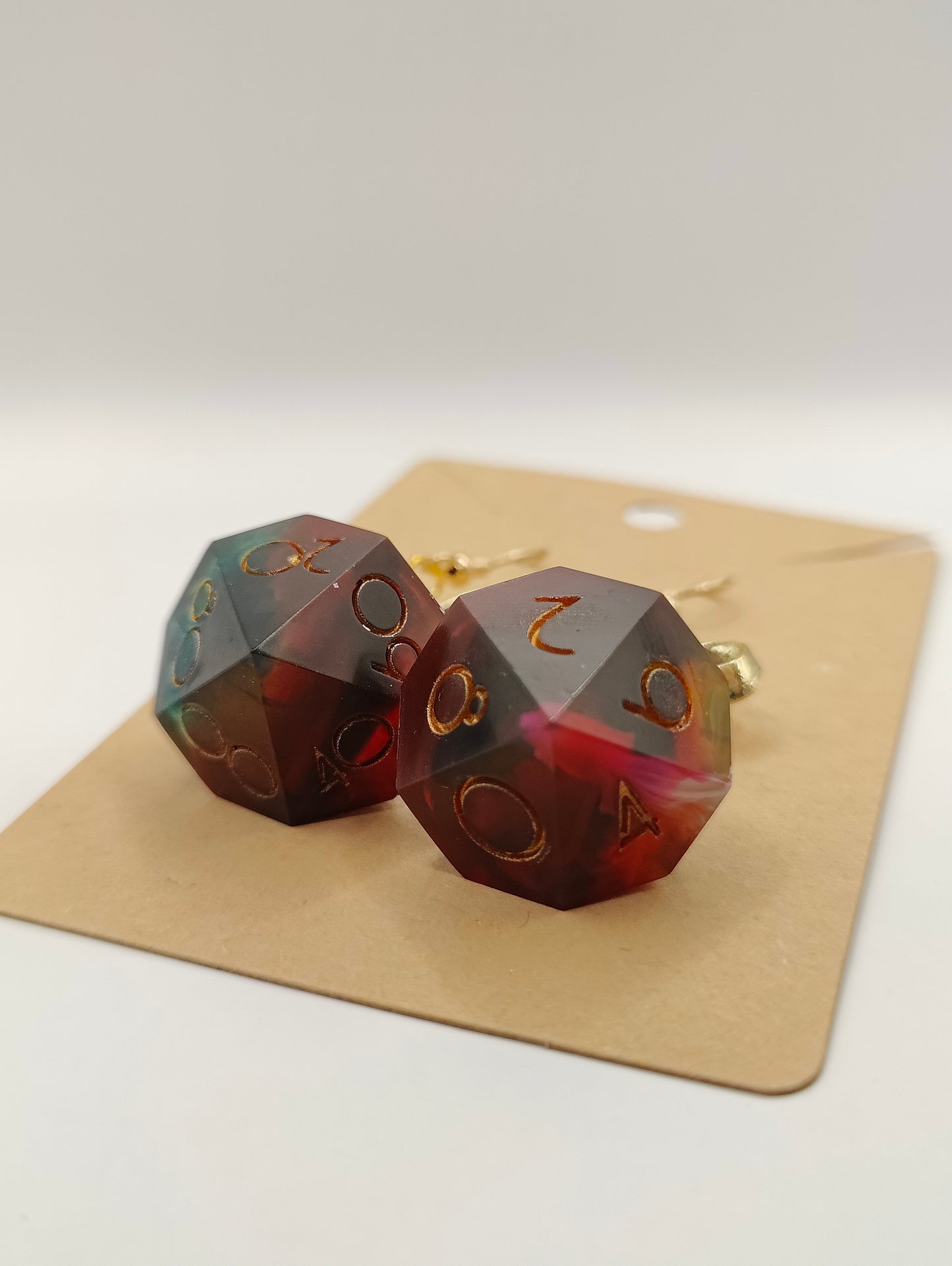 Handmade dangly D10/D% earrings: Rainbow prism
