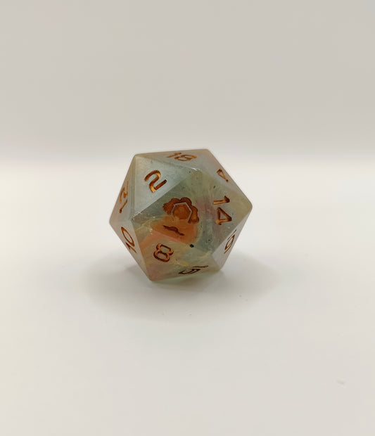 Handmade single D20: Celestial Forge, shiny finish