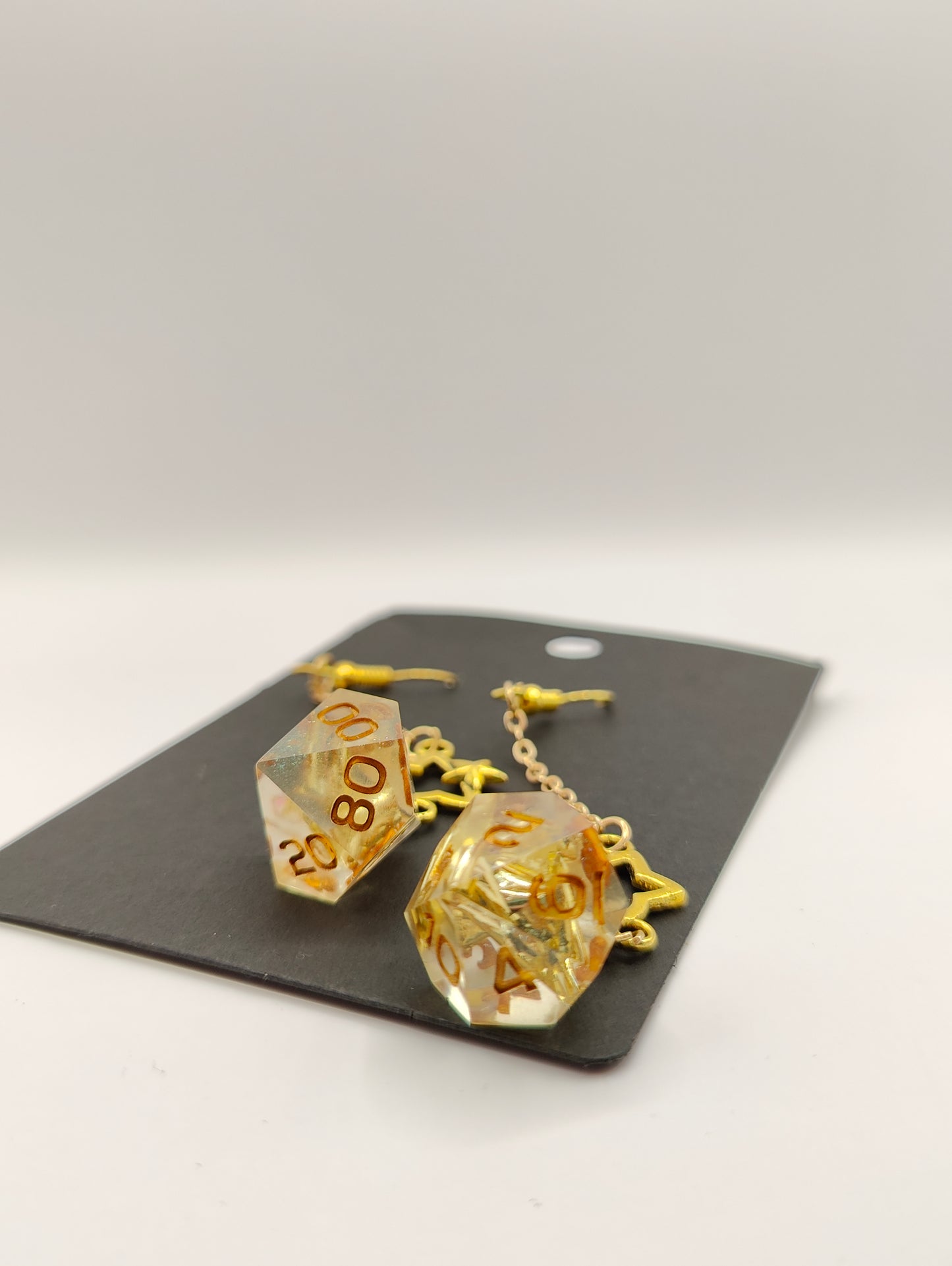 Handmade dangly mini D10/D% earrings: Champagne bubbles