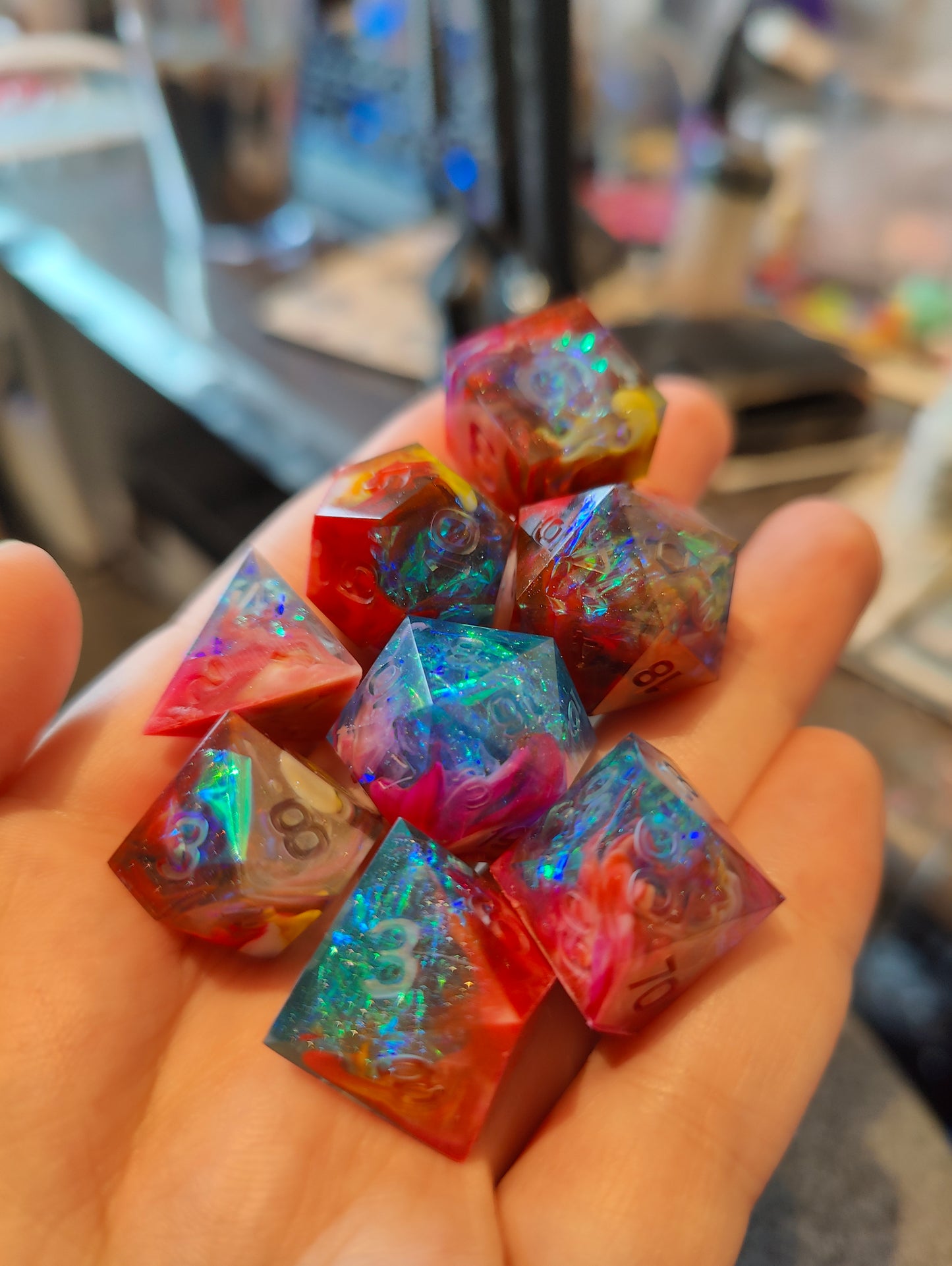 PRE ORDER- Handmade dice set: Rainbow nebula