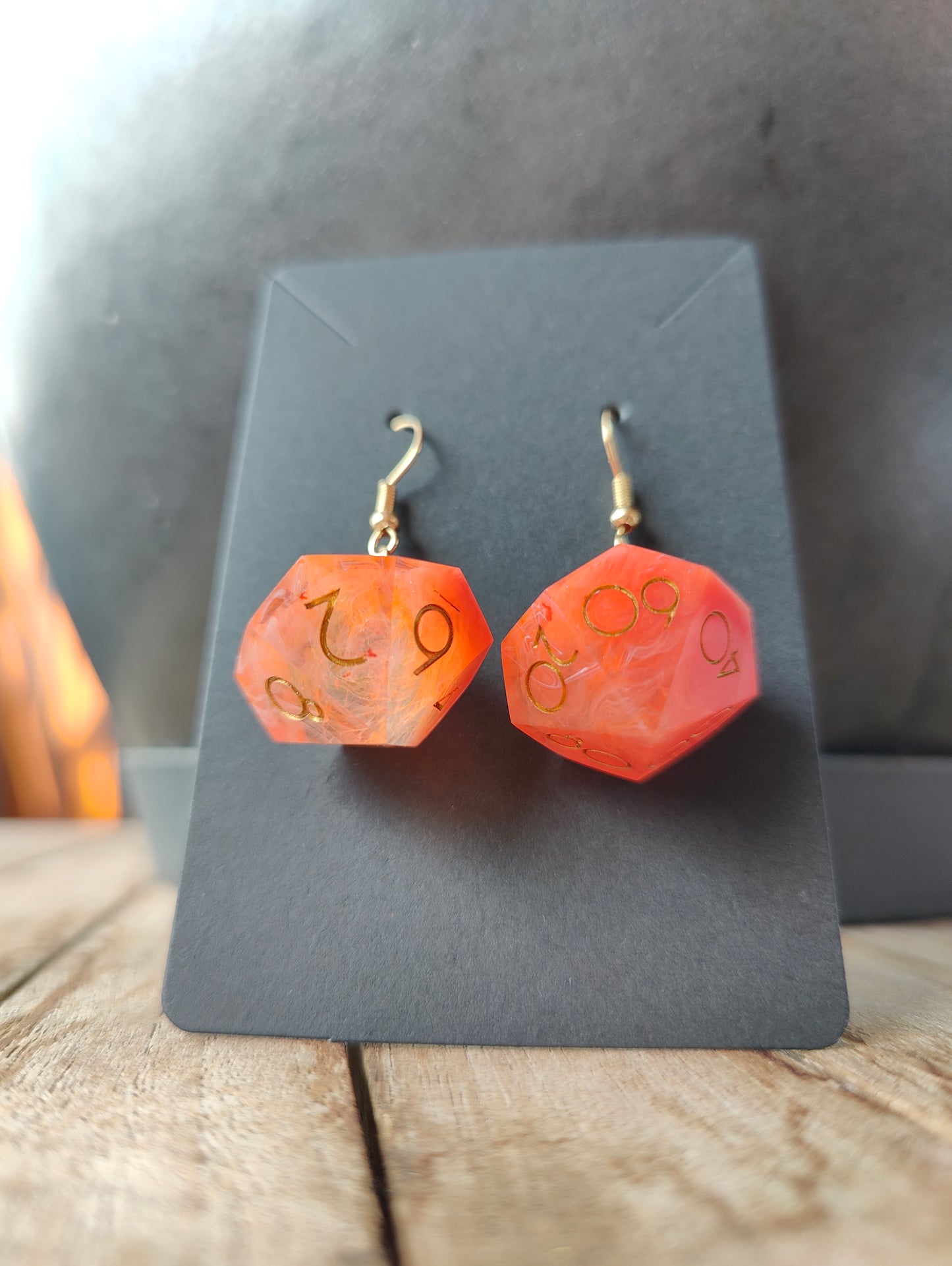 Handmade D10/D% earrings: Fire rose