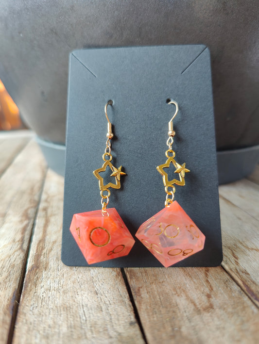 Handmade dangly D10/D% earrings: Fire rose