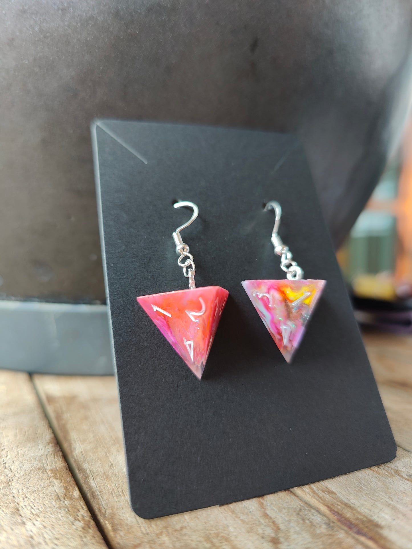 Handmade D4 earrings: Rainbow Nebula