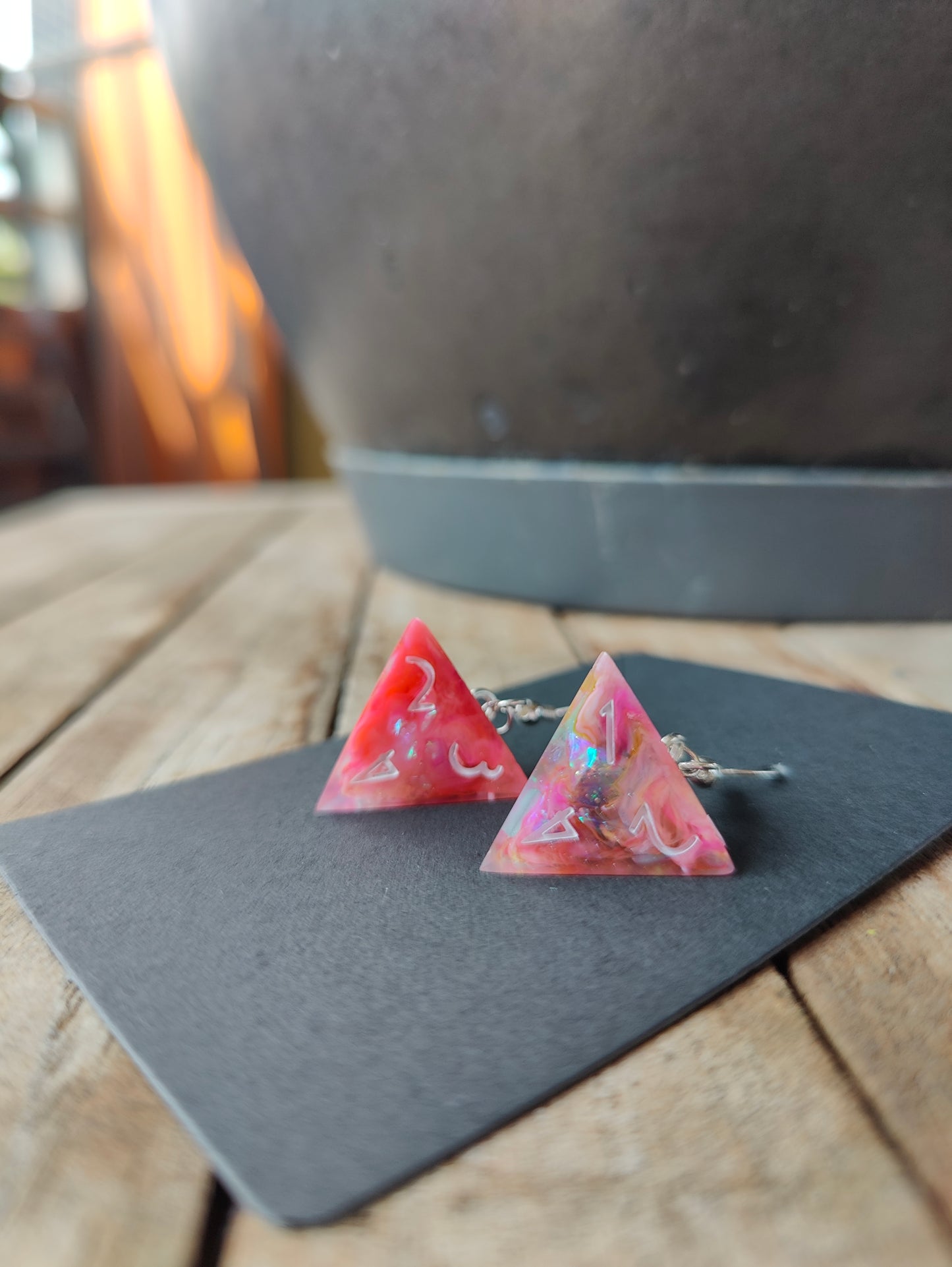 Handmade D4 earrings: Rainbow Nebula