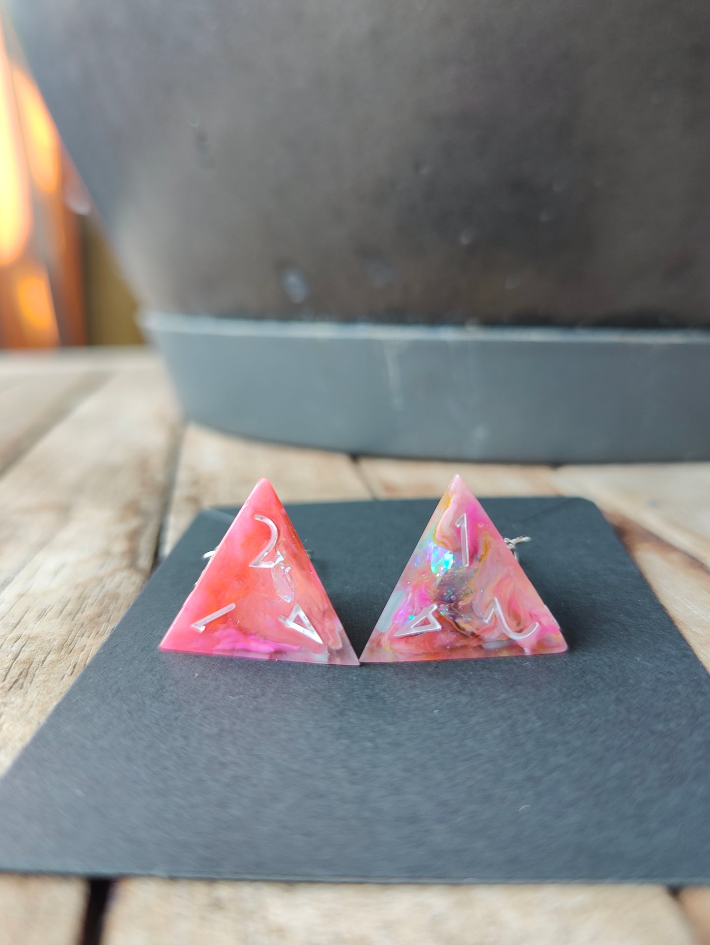 Handmade D4 earrings: Rainbow Nebula