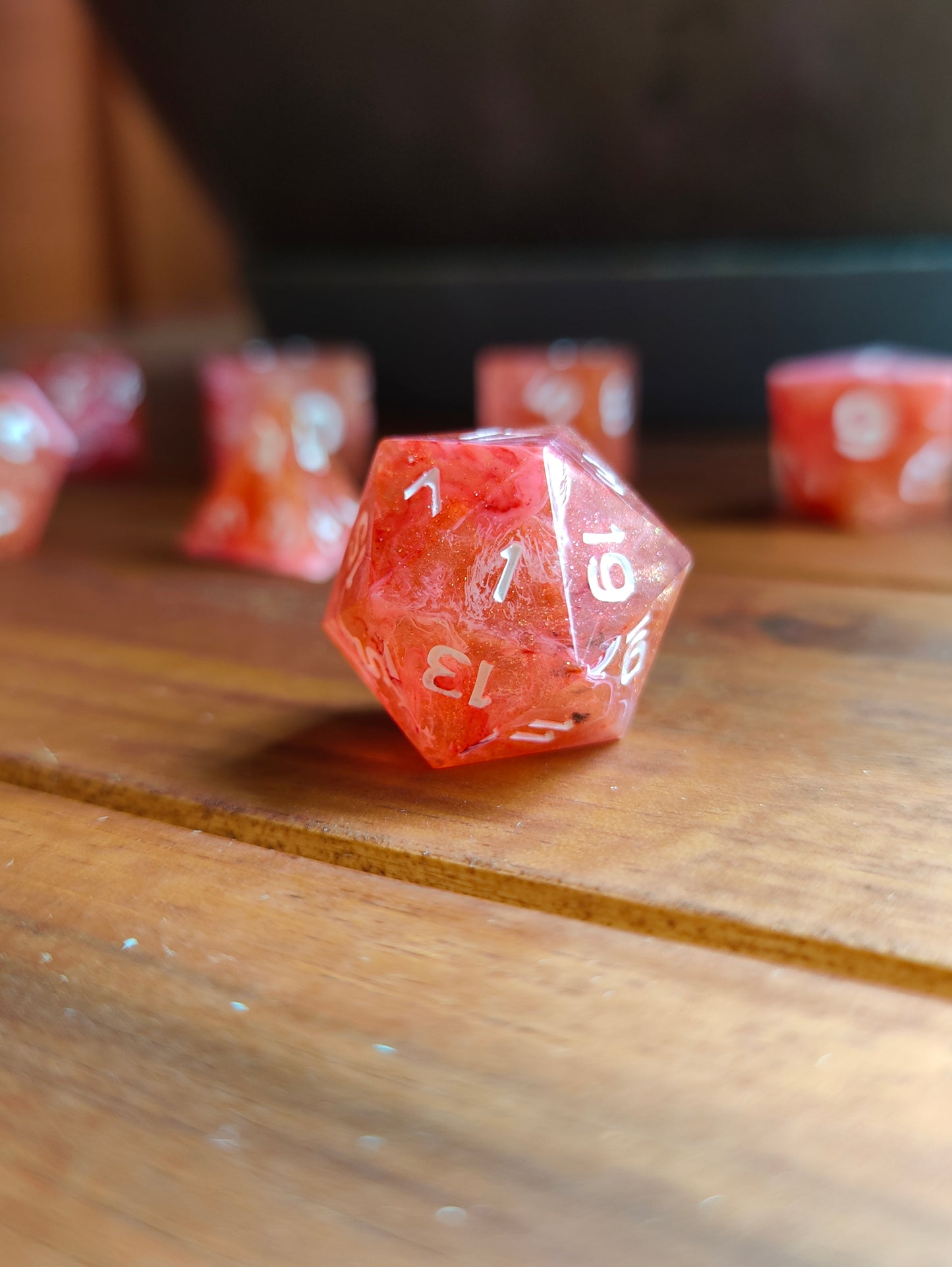 Handmade dice set: Crimson Blaze