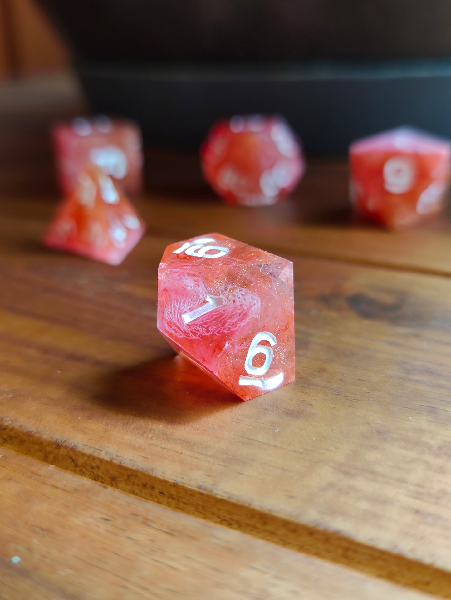 Handmade dice set: Crimson Blaze