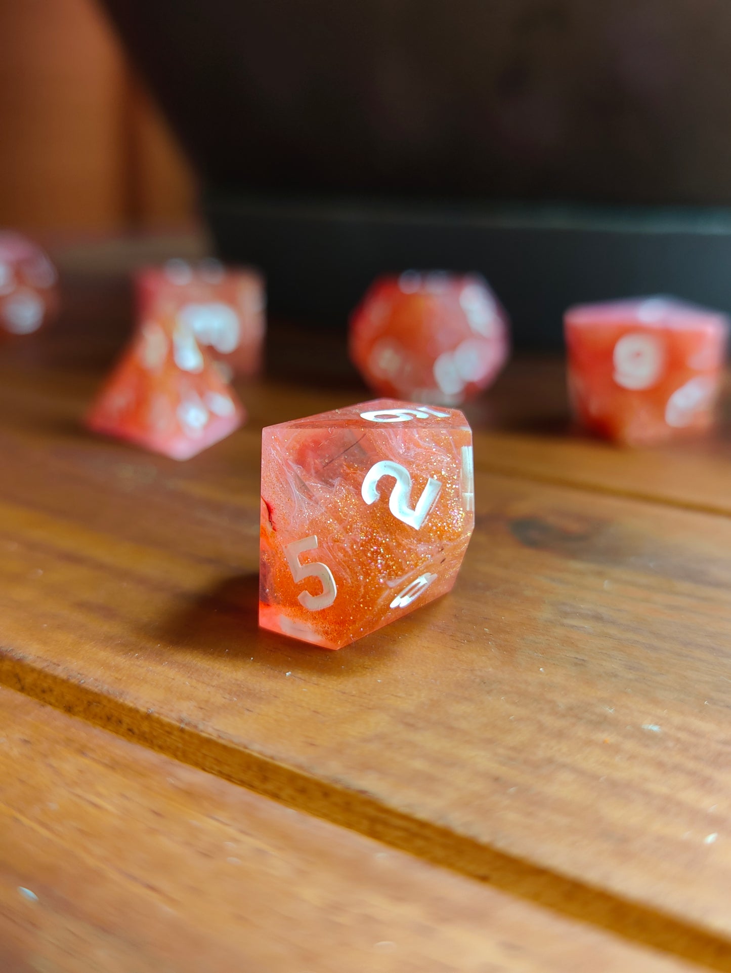 Handmade dice set: Crimson Blaze