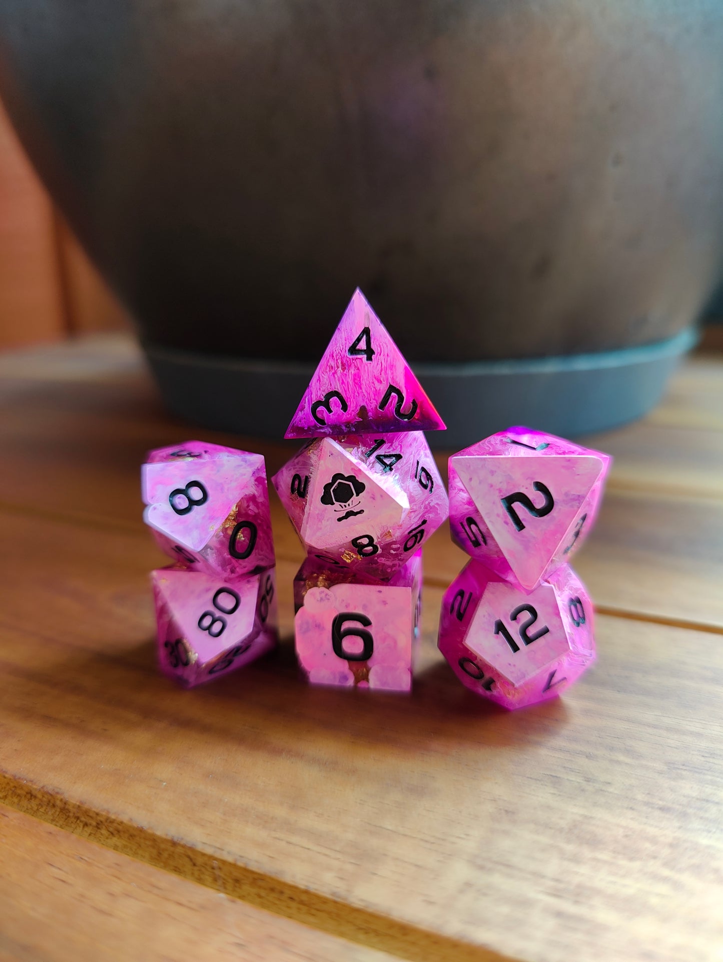 Handmade dice set: Pink Vortex