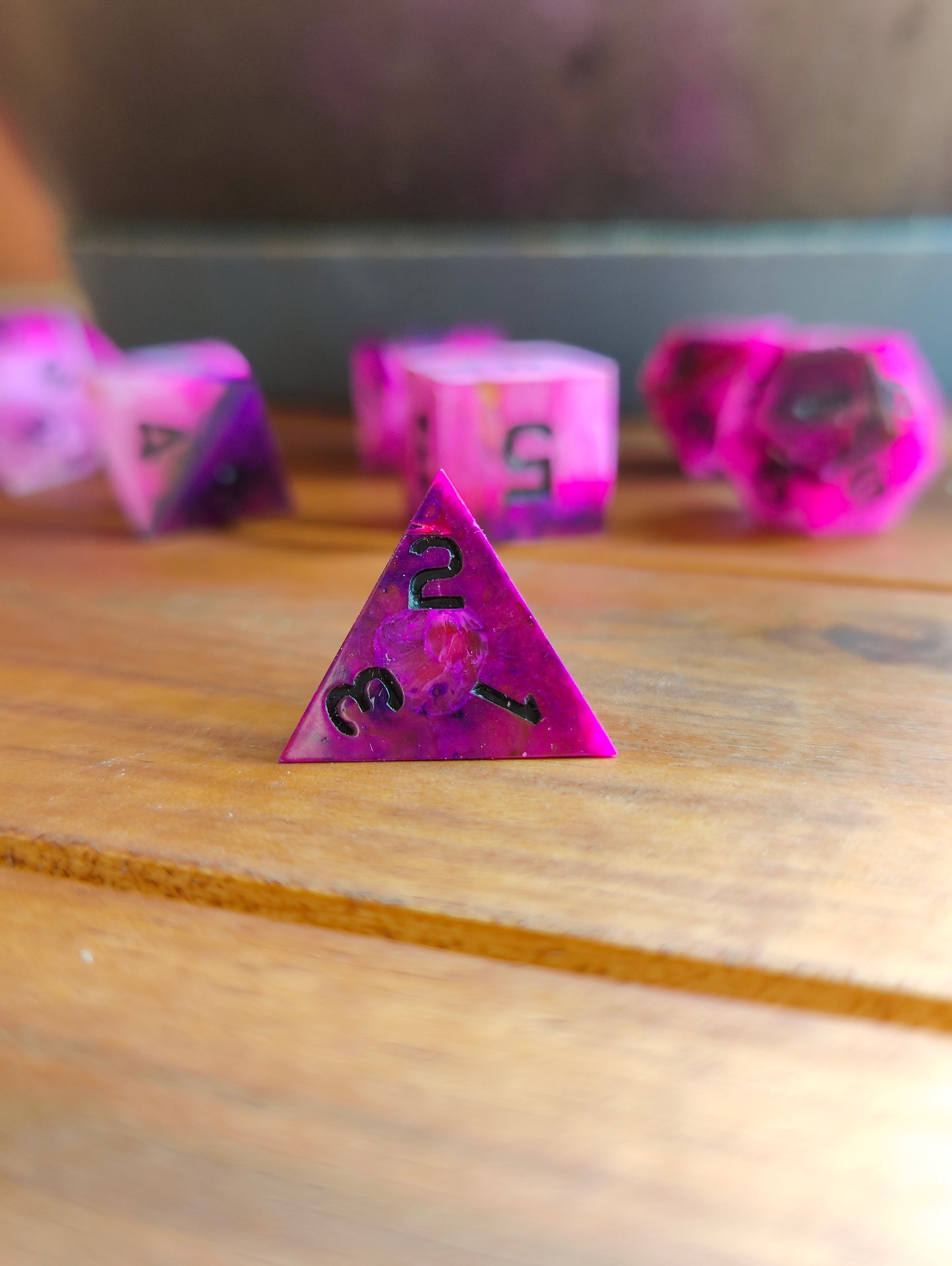 Handmade dice set: Pink Vortex