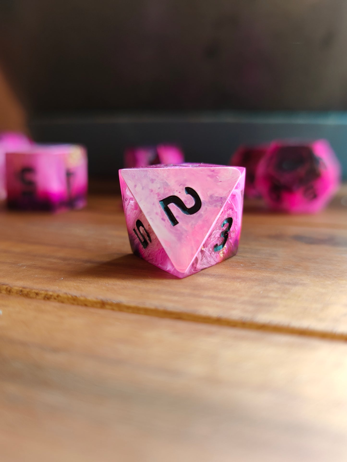 Handmade dice set: Pink Vortex