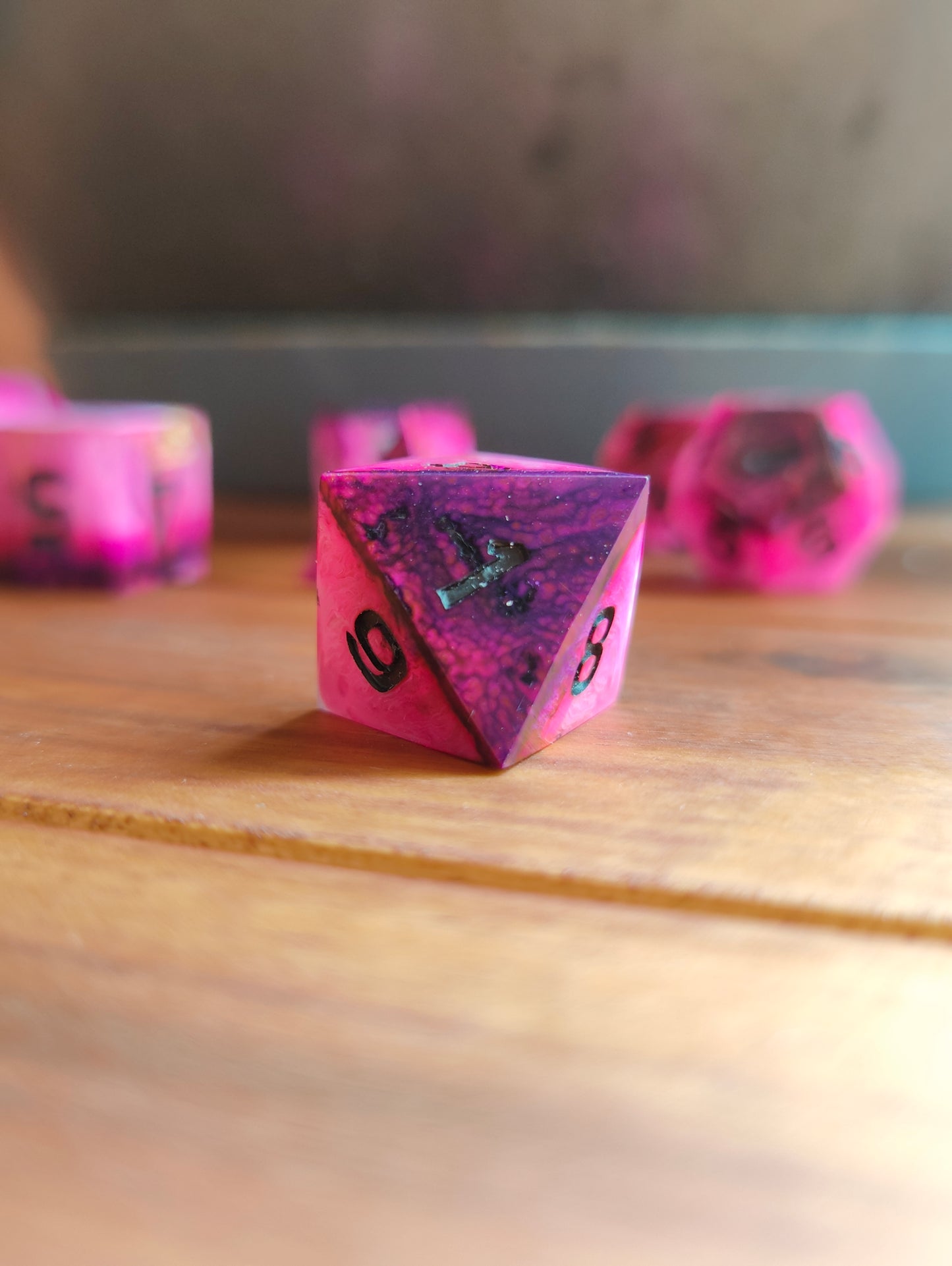 Handmade dice set: Pink Vortex