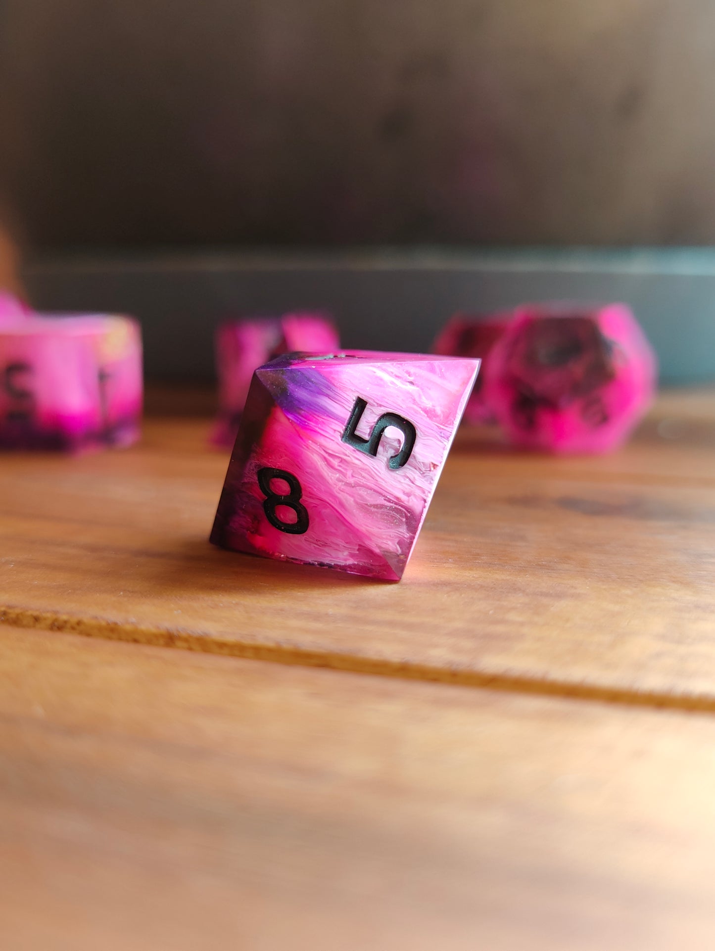 Handmade dice set: Pink Vortex