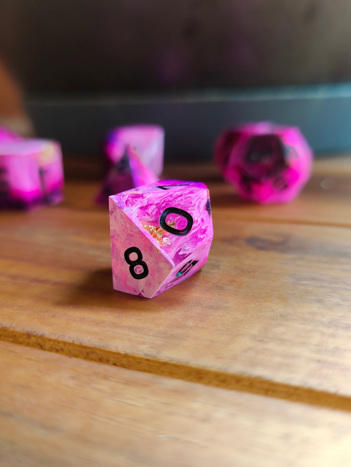 Handmade dice set: Pink Vortex