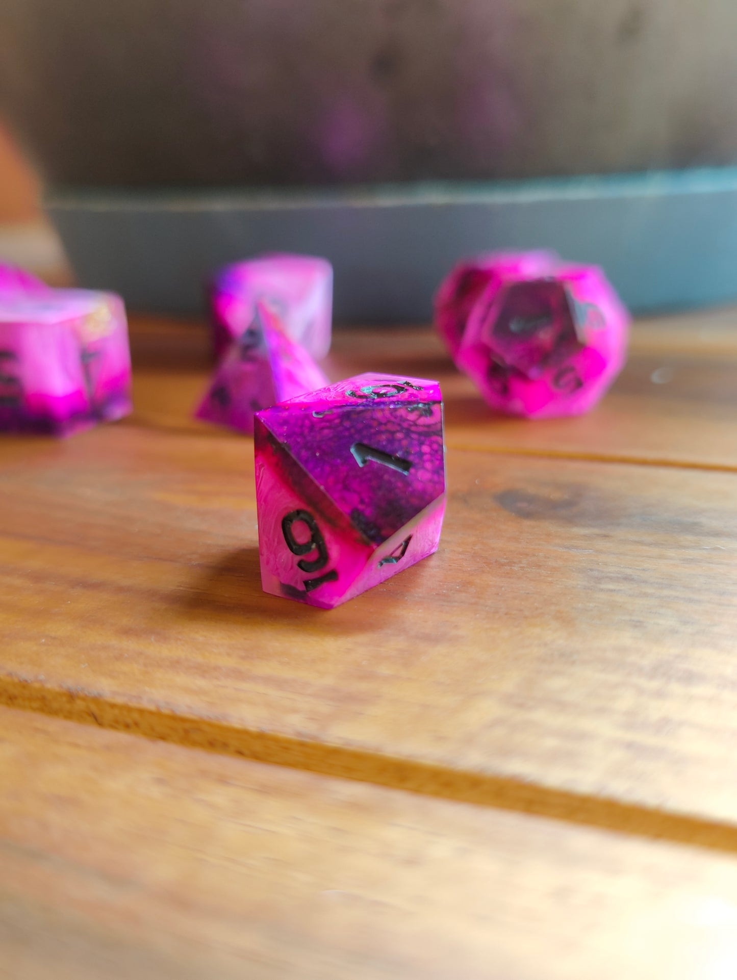 Handmade dice set: Pink Vortex