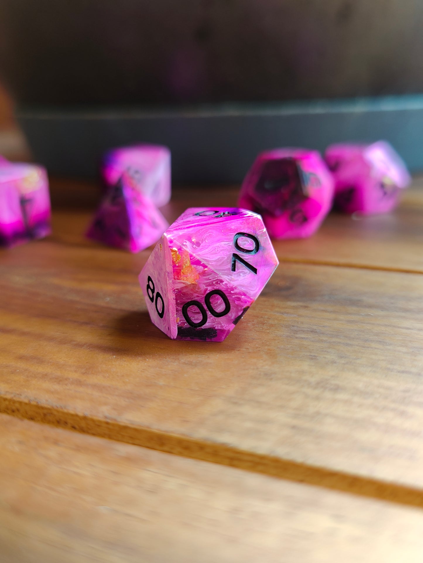 Handmade dice set: Pink Vortex