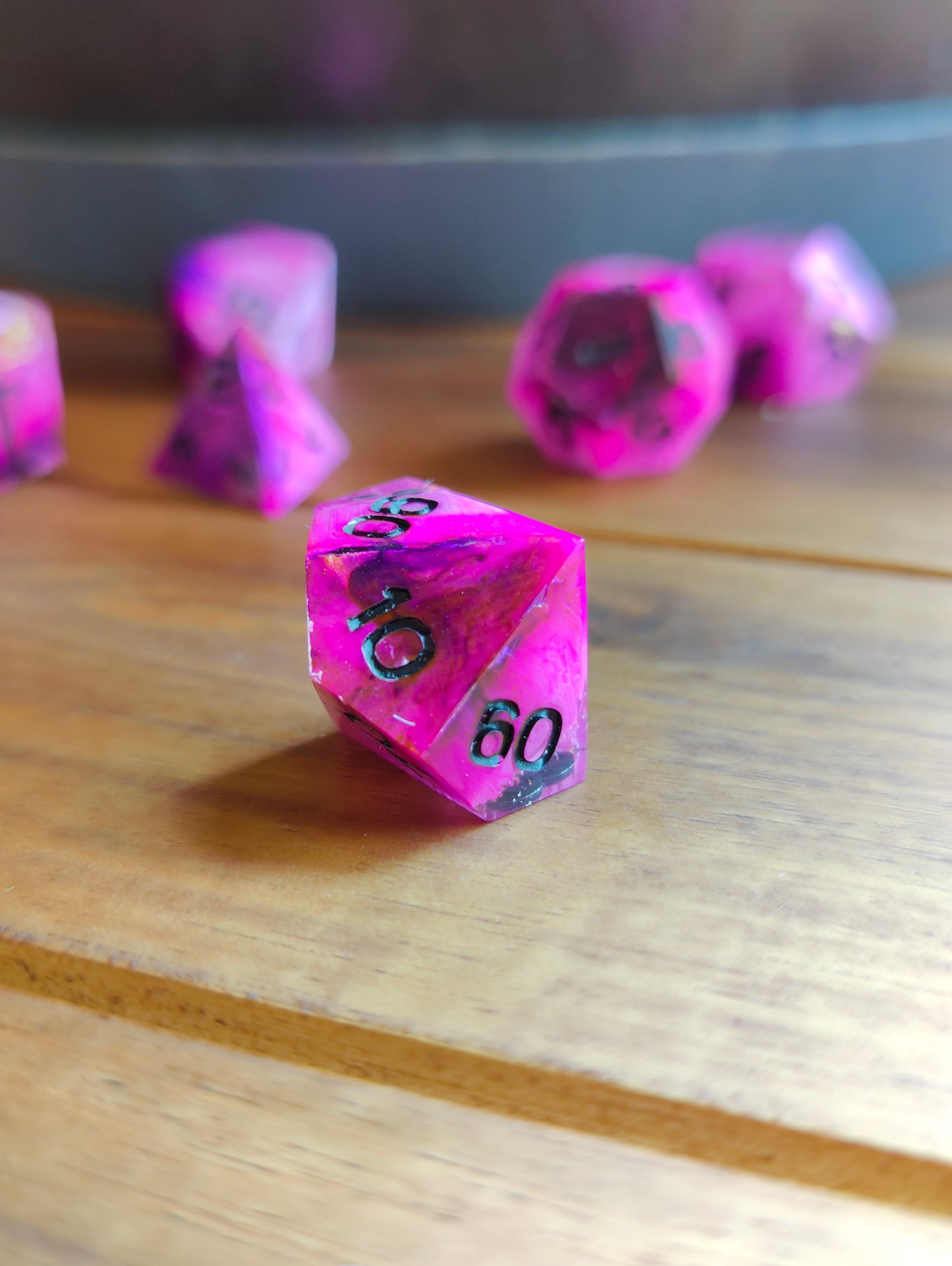 Handmade dice set: Pink Vortex