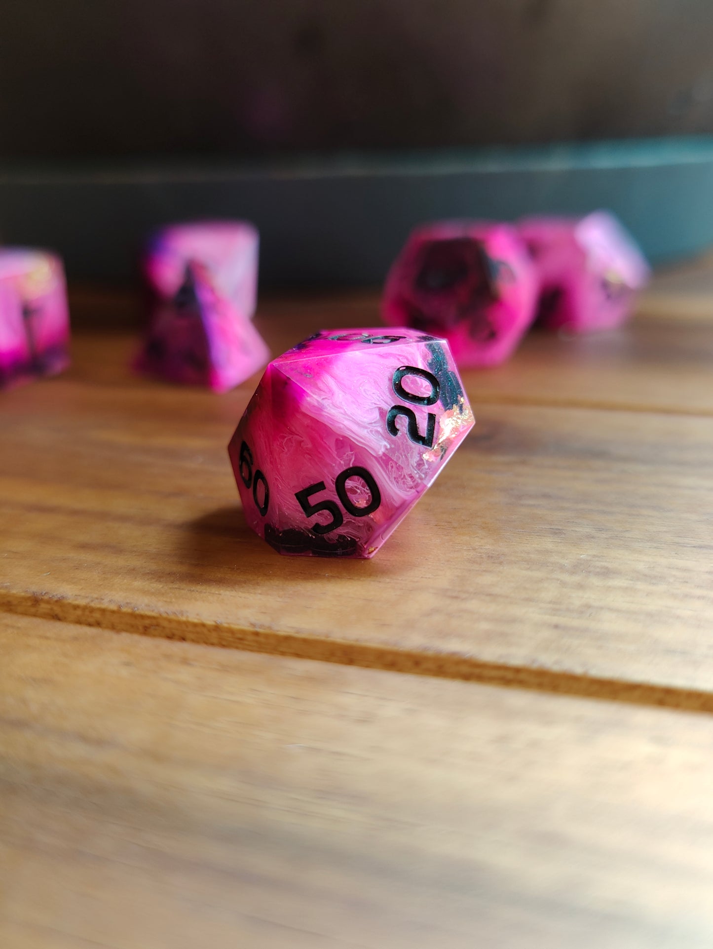 Handmade dice set: Pink Vortex