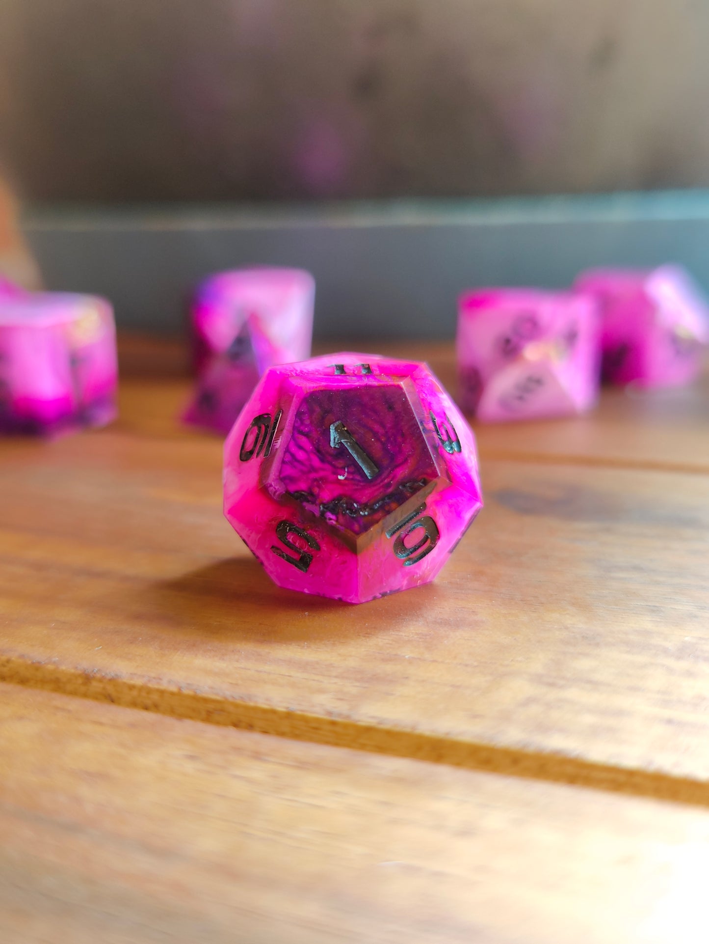 Handmade dice set: Pink Vortex