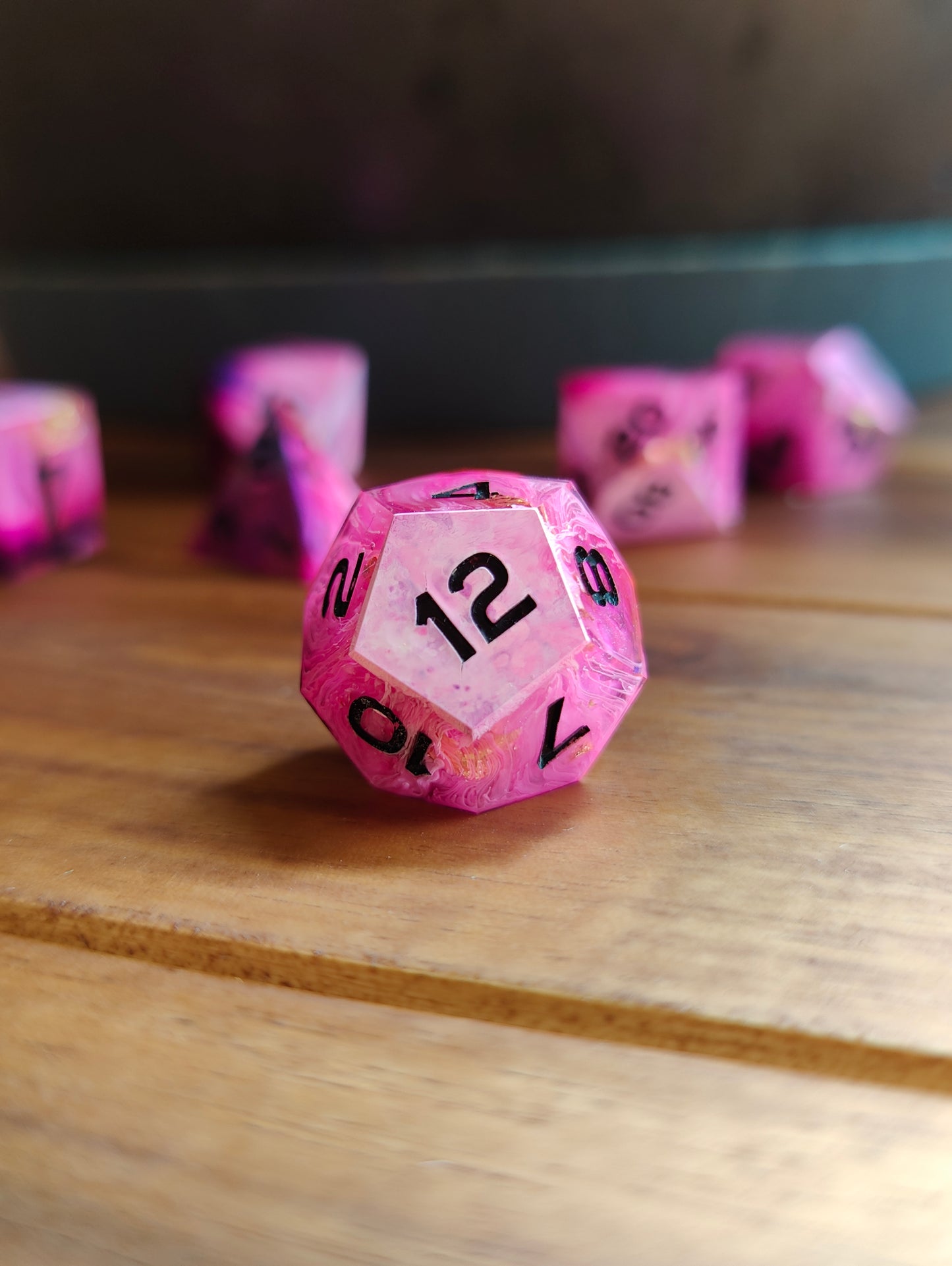 Handmade dice set: Pink Vortex