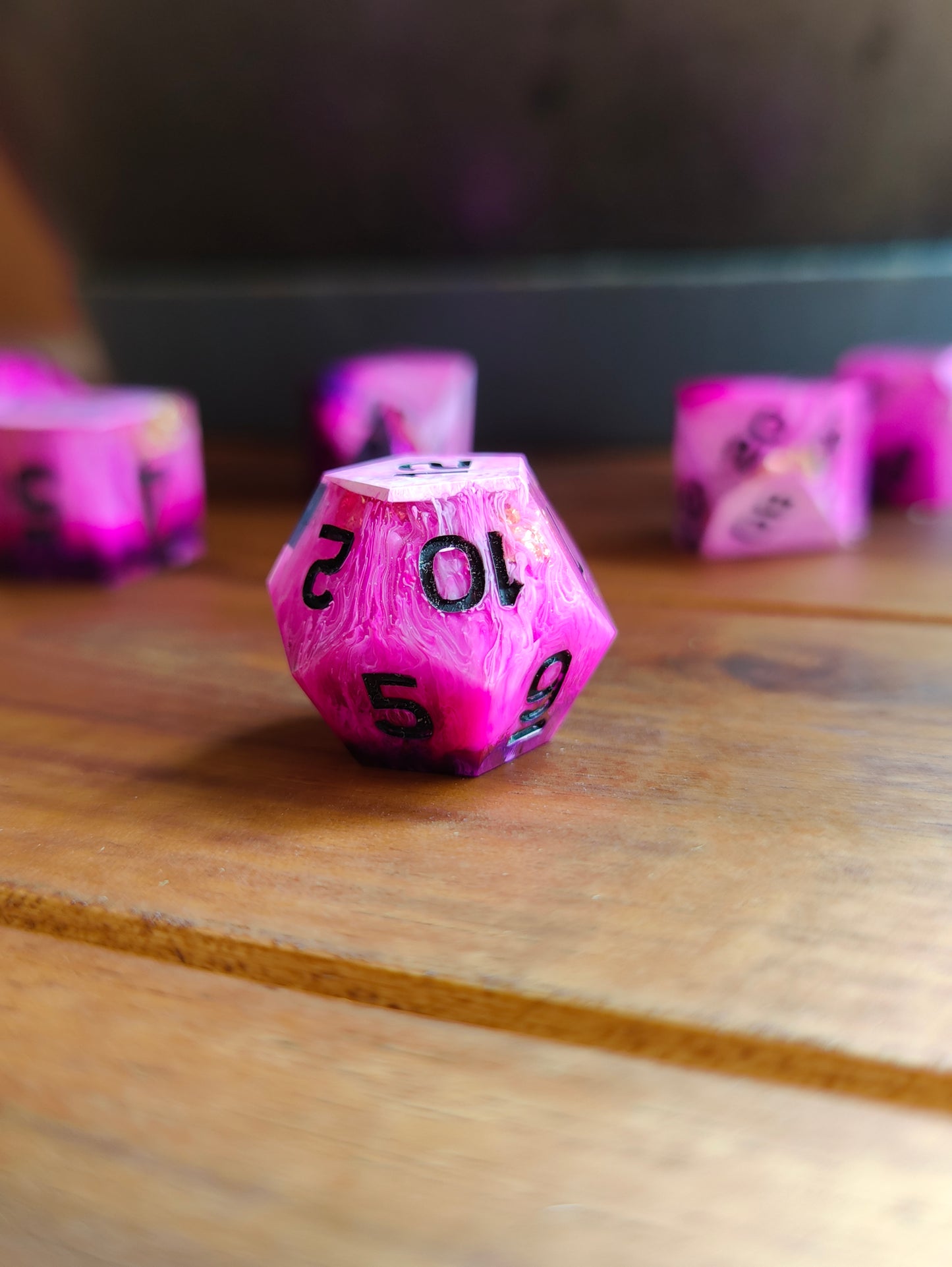 Handmade dice set: Pink Vortex