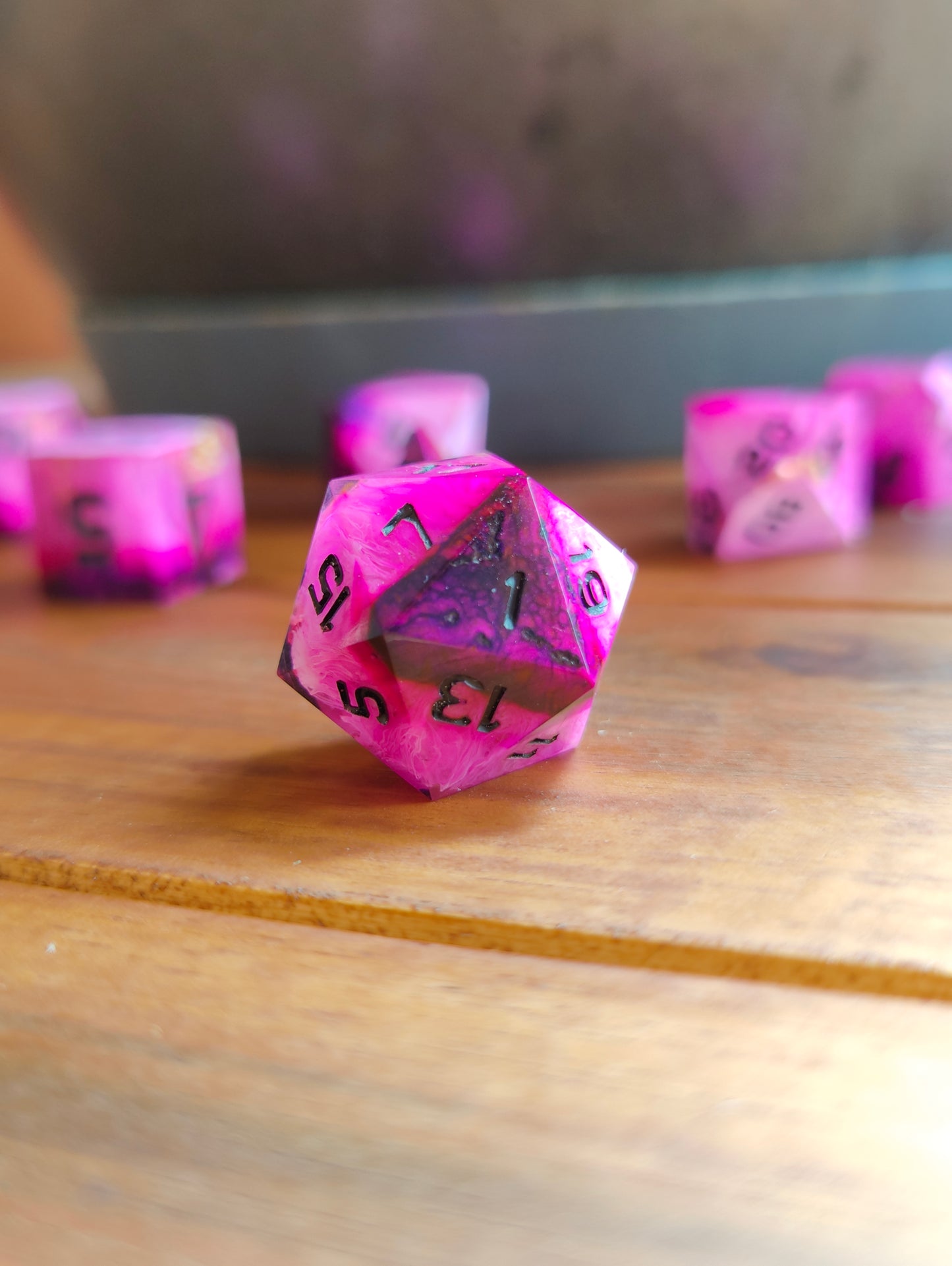 Handmade dice set: Pink Vortex