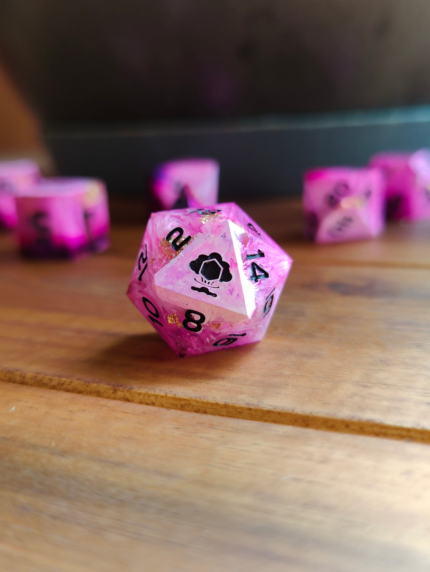 Handmade dice set: Pink Vortex