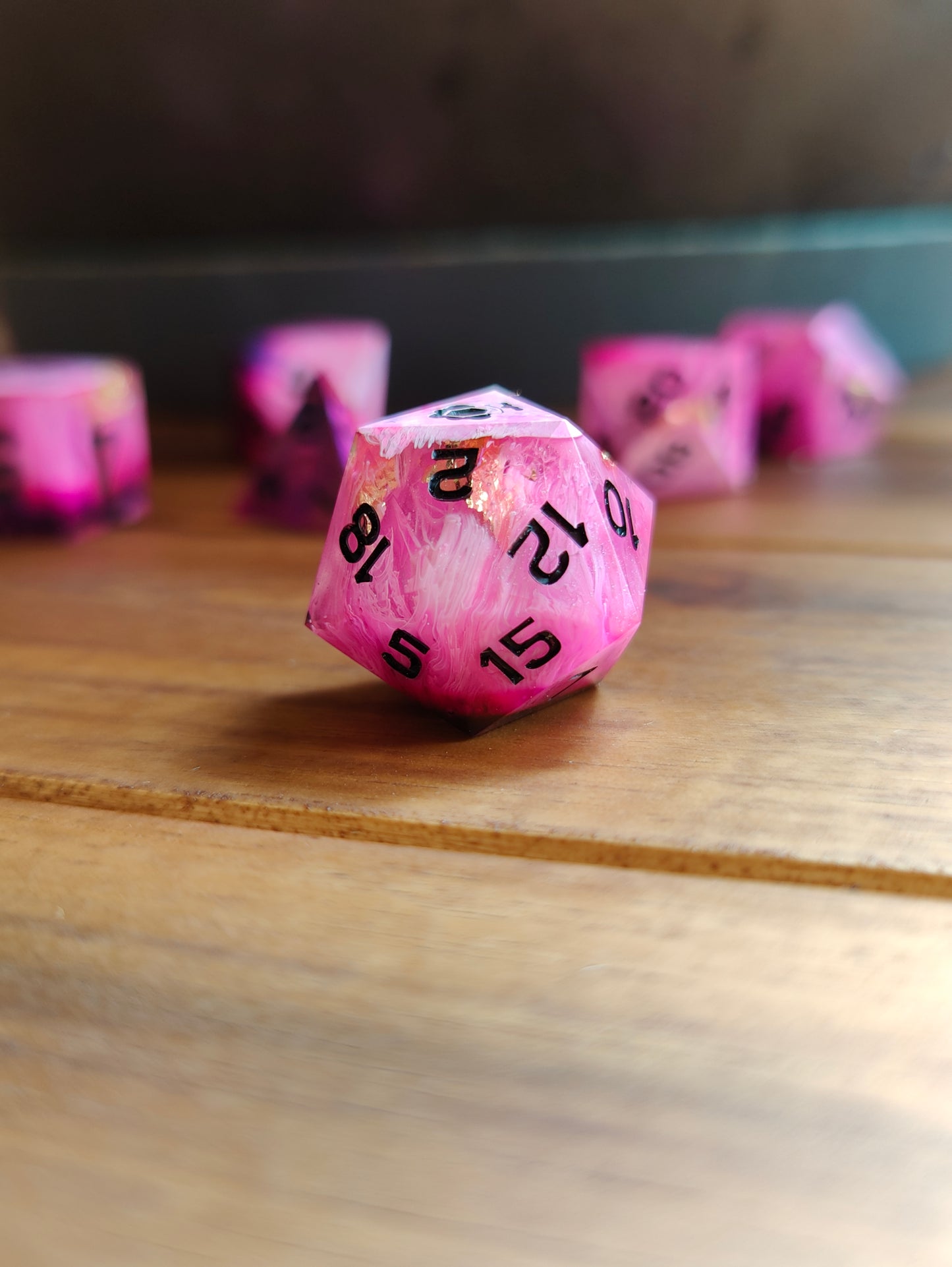 Handmade dice set: Pink Vortex