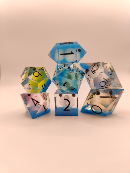 Handmade dice set: Froggy pond