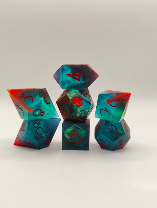 Handmade dice set: Rainbow Nebula, Matte finish