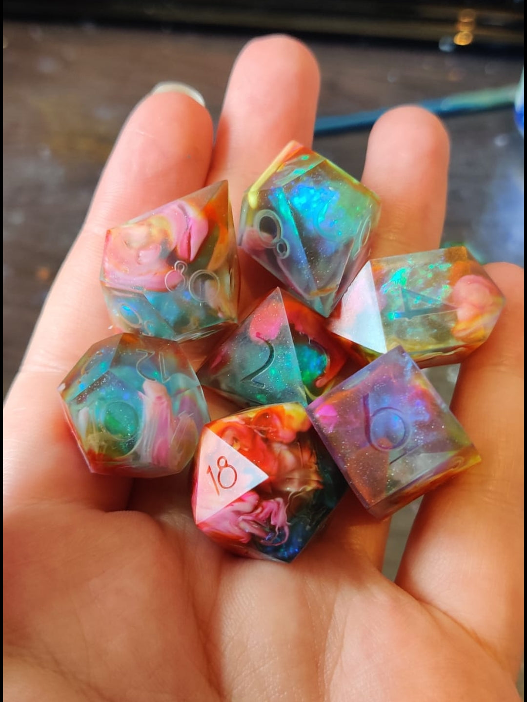 PRE ORDER- Handmade dice set: Rainbow nebula