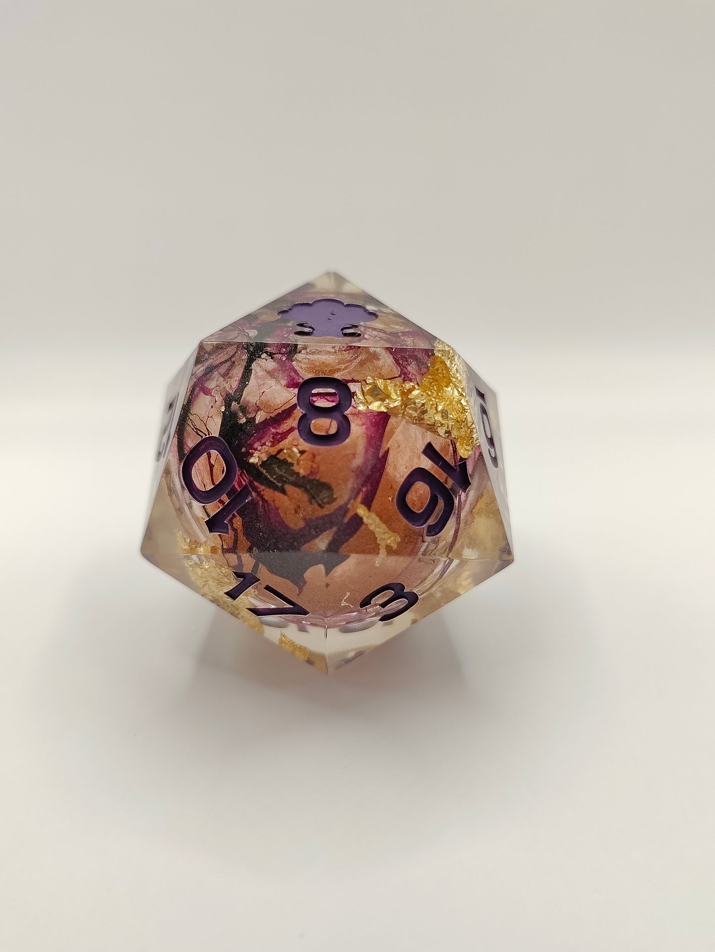 Handmade 40mm liquid core D20: Pumpkin Orchid