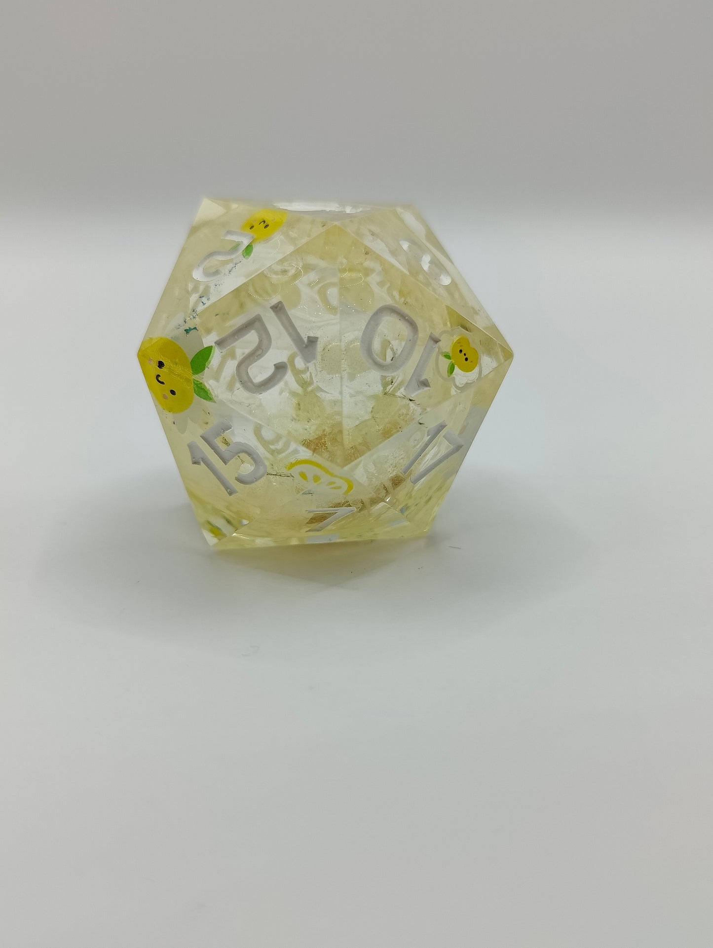 Handmade 40mm liquid core D20: Lemon clouds