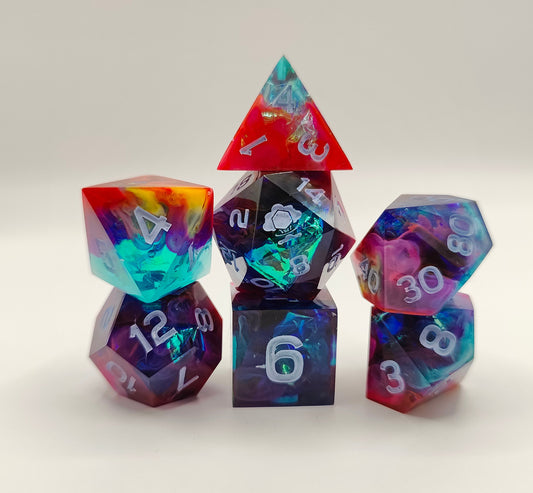 Handmade dice set: Rainbow Nebula