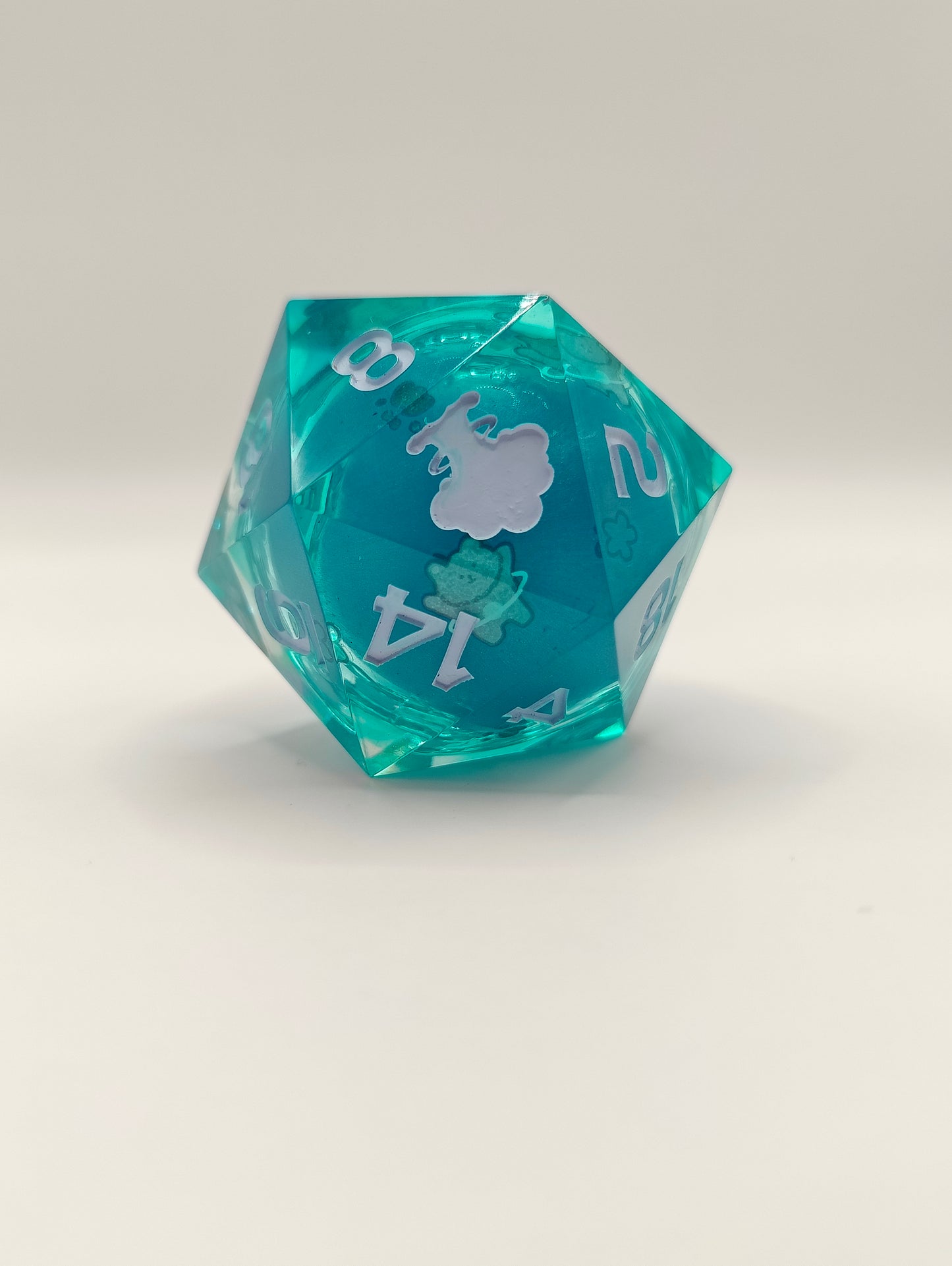 Handmade 40mm liquid core D20: Space kitties