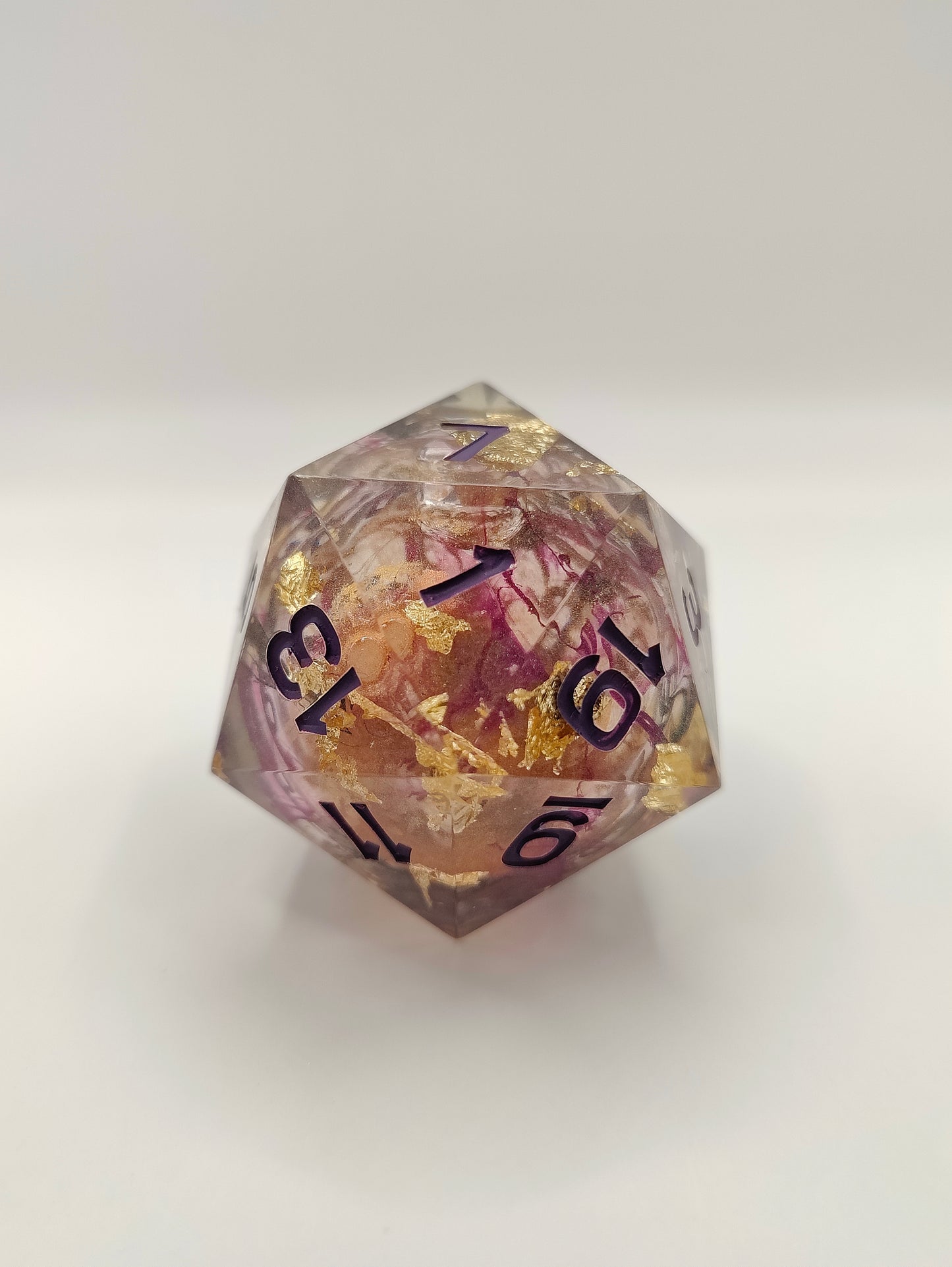 Handmade 40mm liquid core D20: Pumpkin Orchid