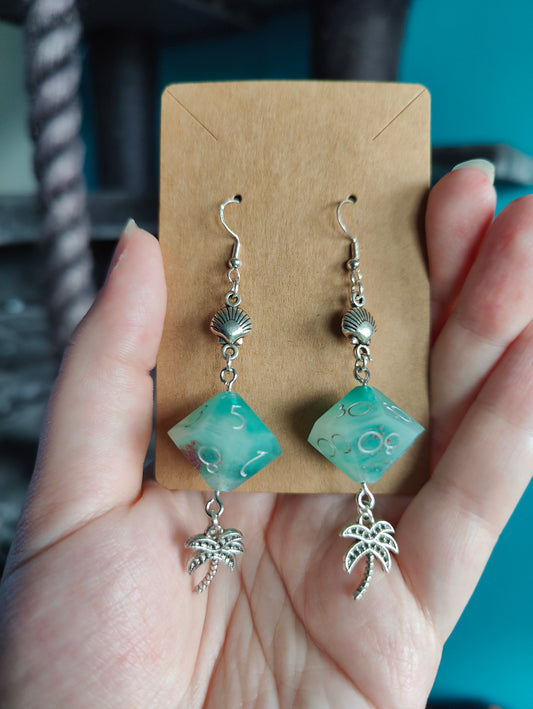 Handmade dangly D10/D% earrings: Seaside view
