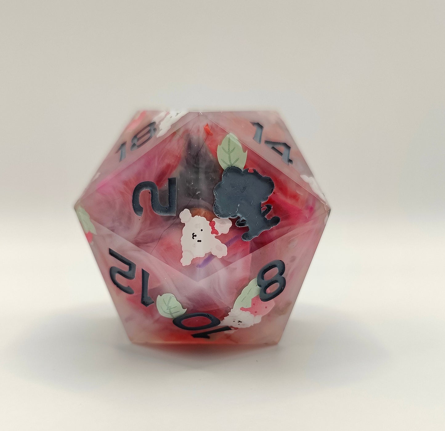 Handmade 40mm D20: Bunnies and Berries