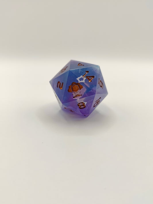 Handmade single D20: Arcane gardens gold ink