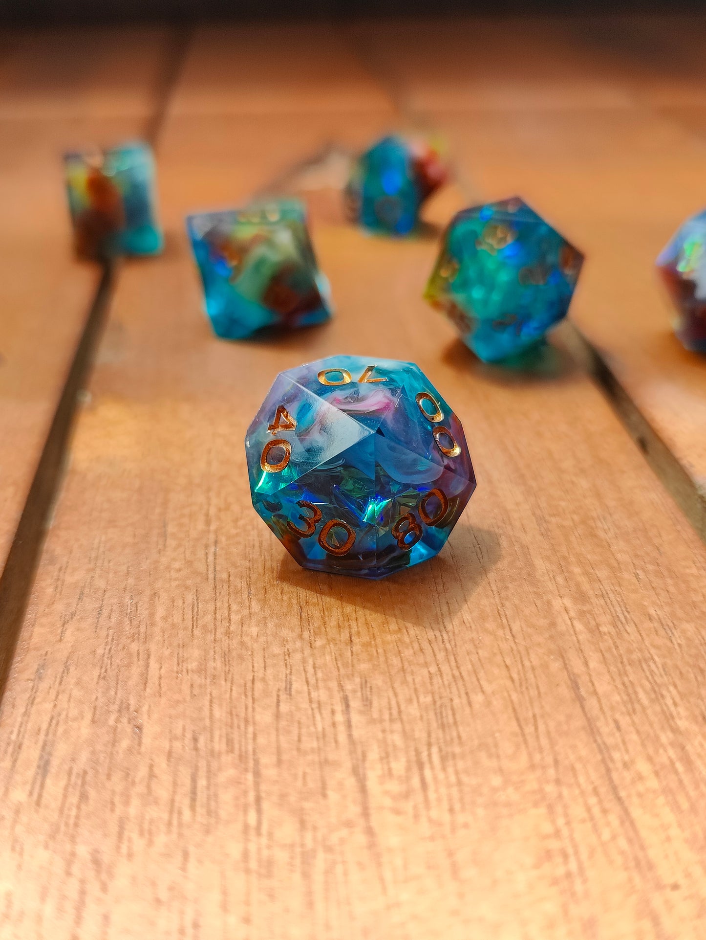 Handmade dice set: Rainbow Nebula