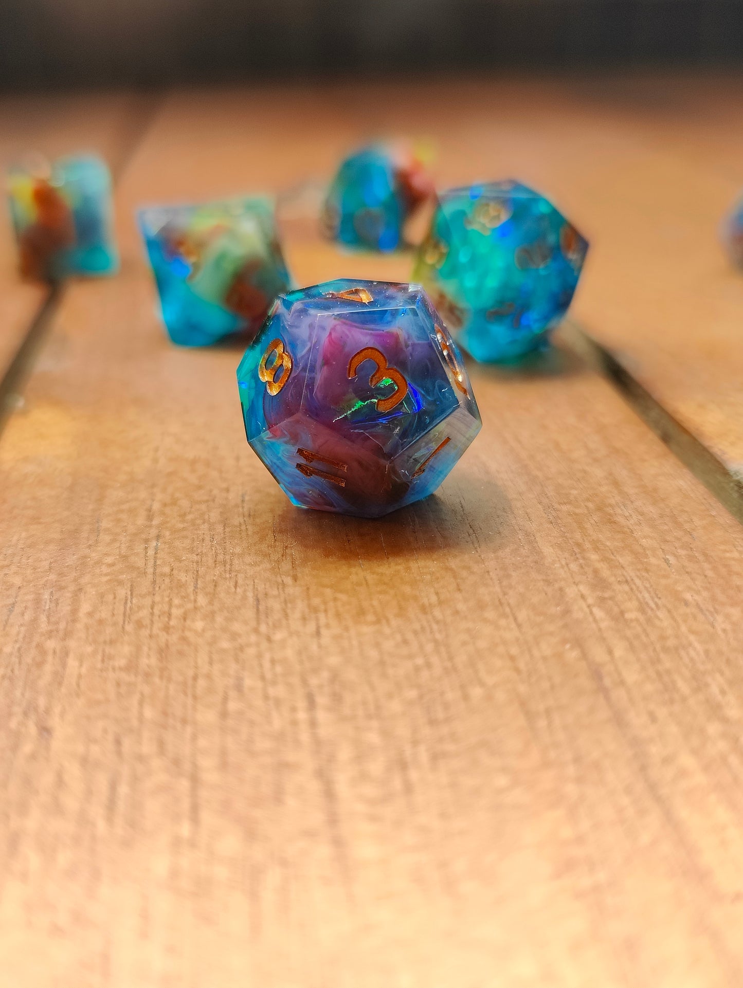 Handmade dice set: Rainbow Nebula