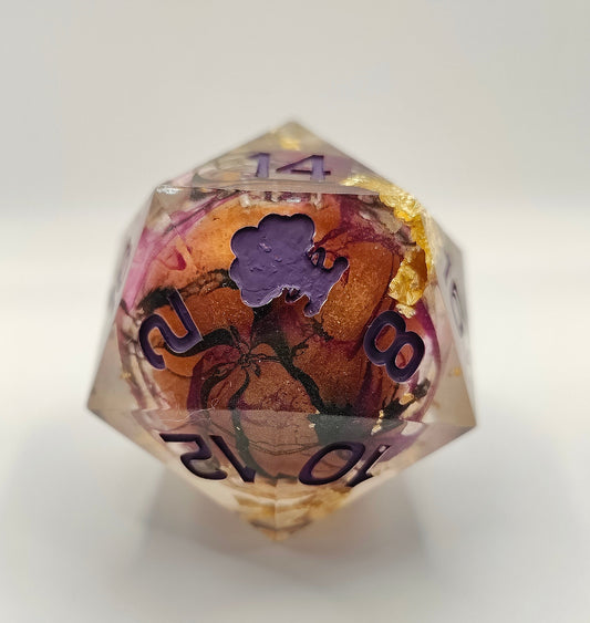 Handmade 40mm liquid core D20: Pumpkin Orchid