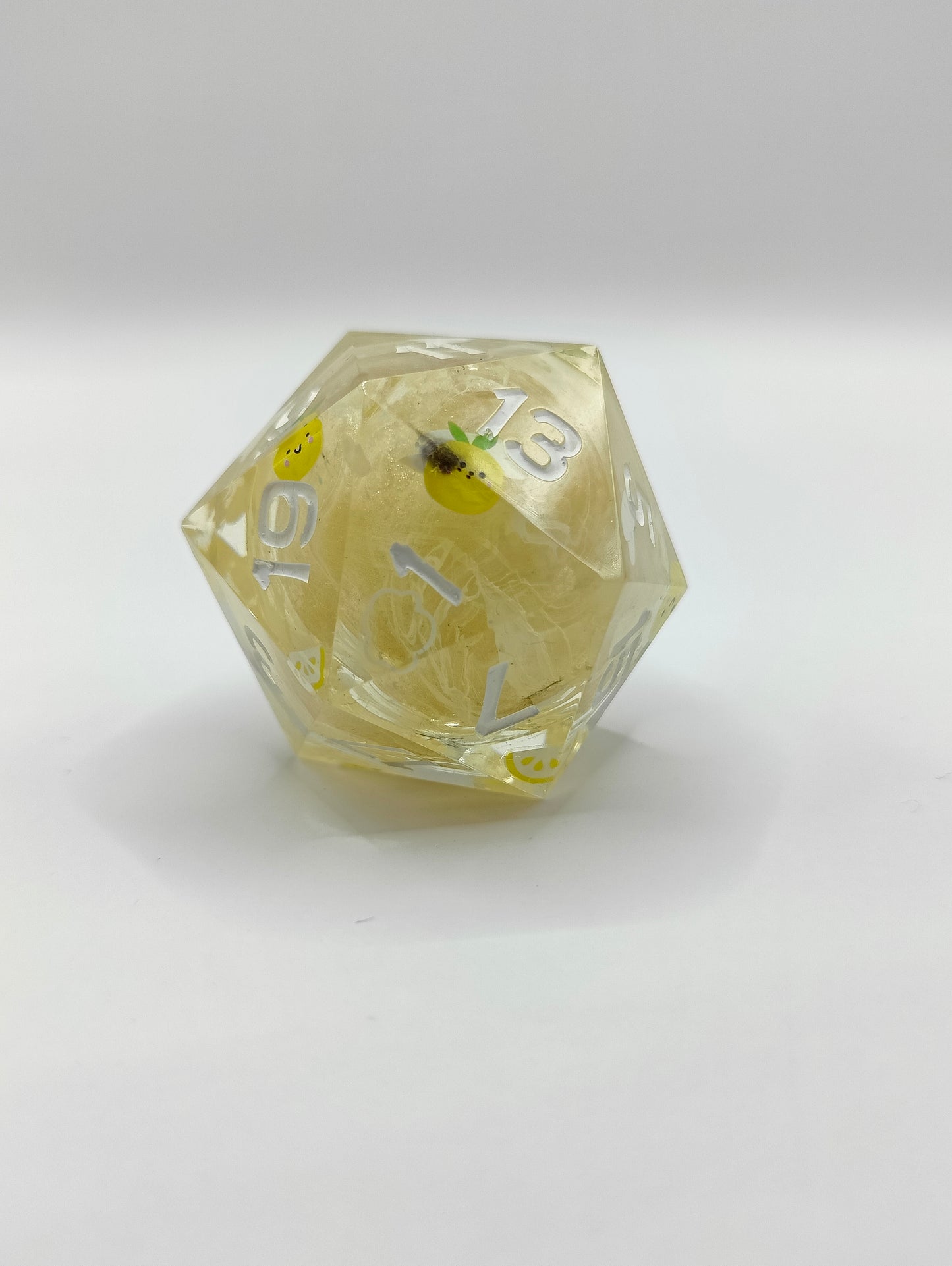 Handmade 40mm liquid core D20: Lemon clouds
