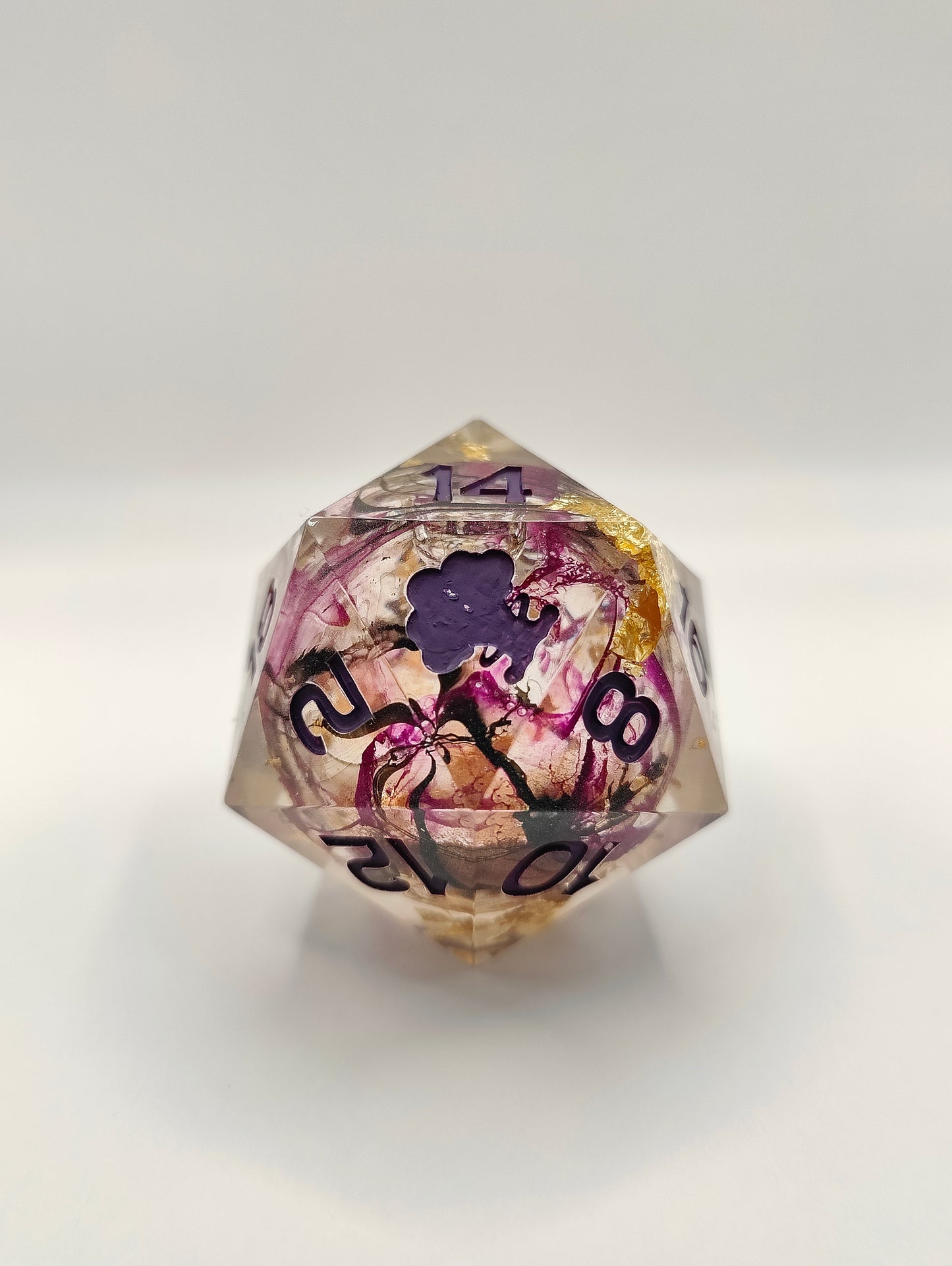 Handmade 40mm liquid core D20: Pumpkin Orchid