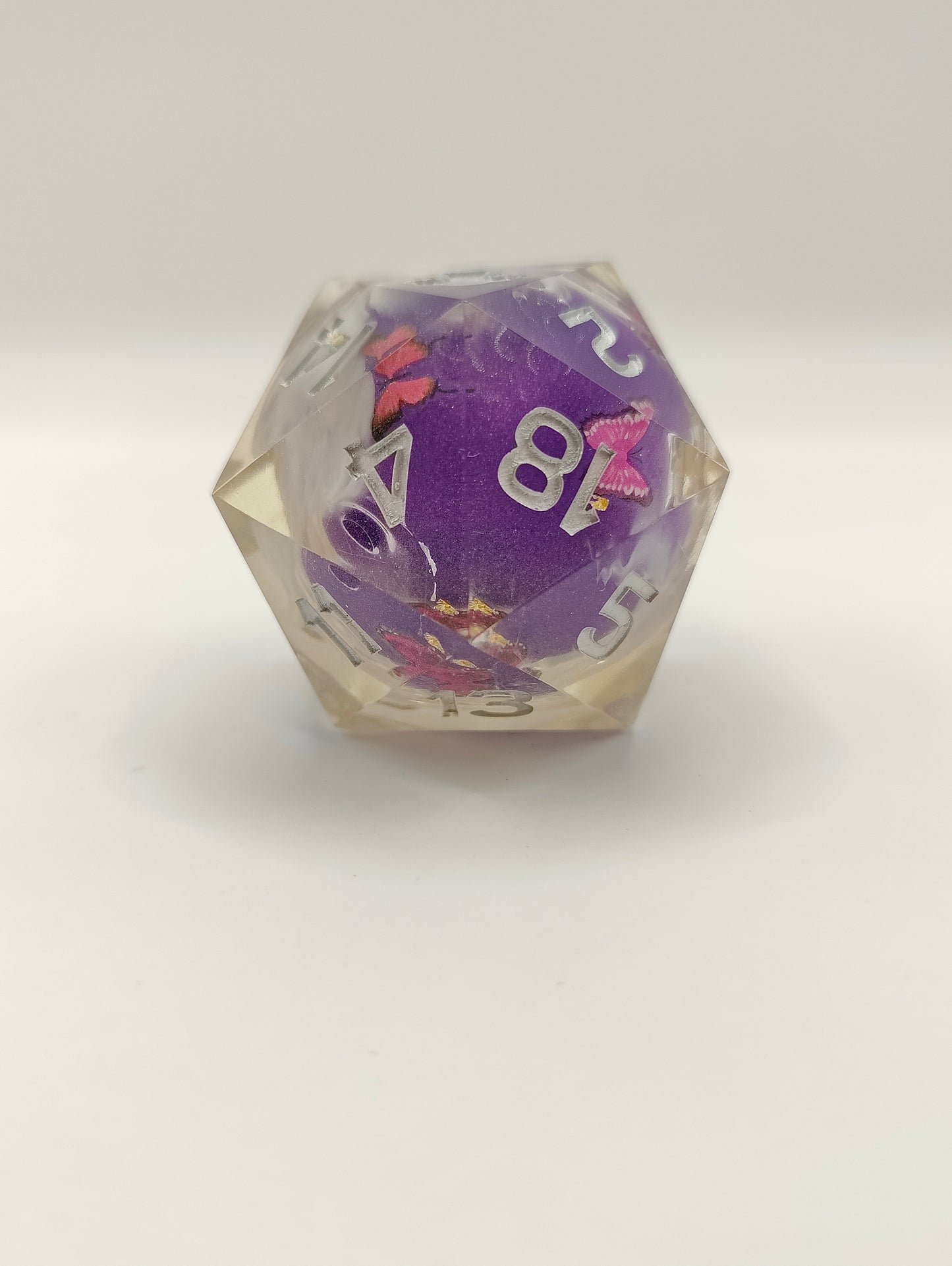 Handmade 40mm liquid core D20: Kaleidoscope of colors