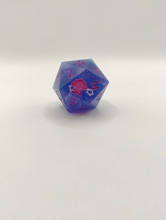 Handmade single D20: Arcane gardens pink ink