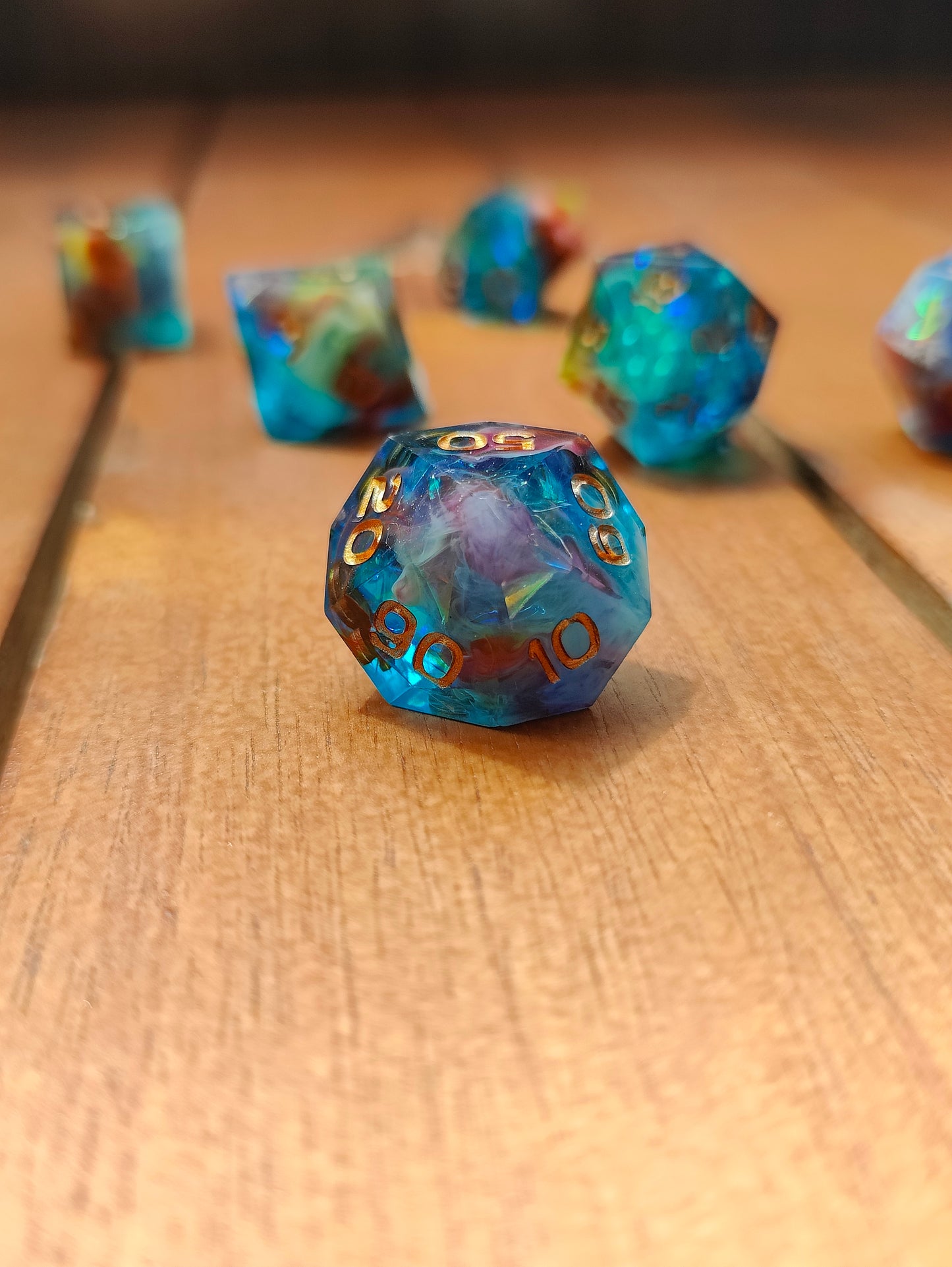 Handmade dice set: Rainbow Nebula