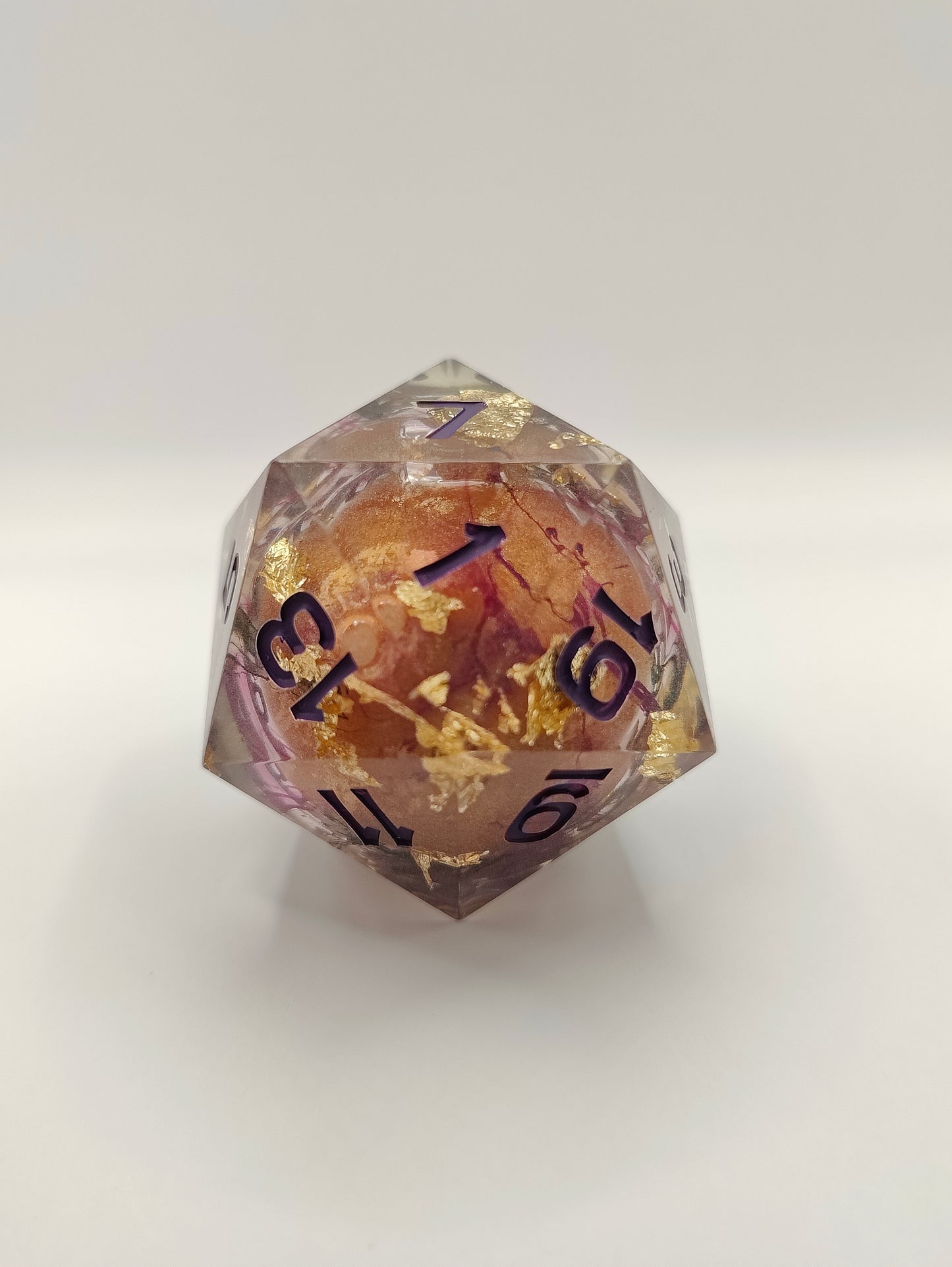 Handmade 40mm liquid core D20: Pumpkin Orchid